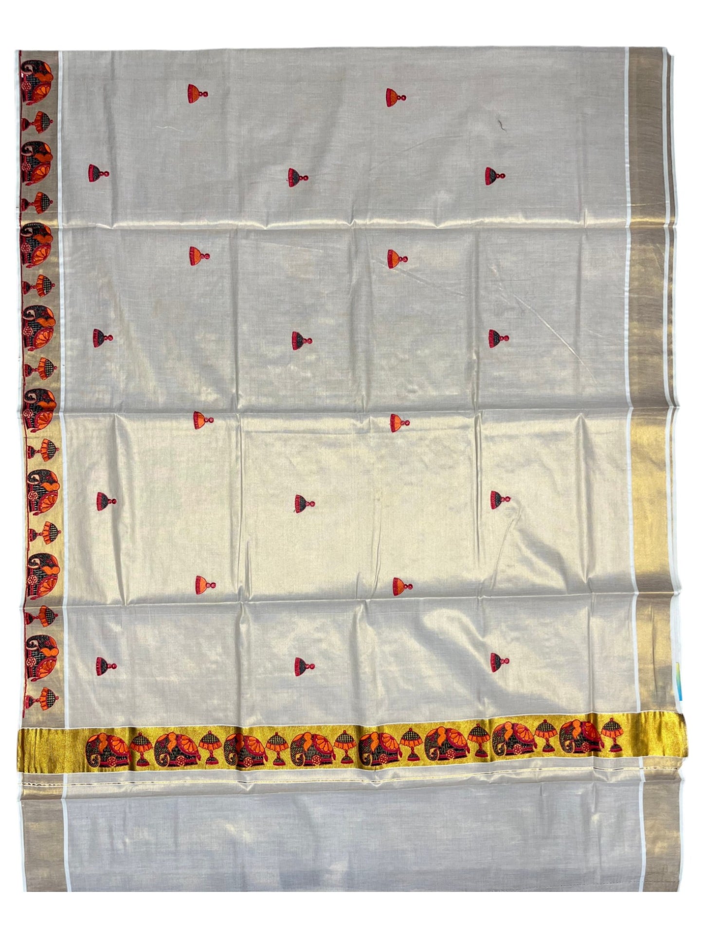 Southloom Tissue Kerala Kasavu Saree with Elephant Embroidery Design