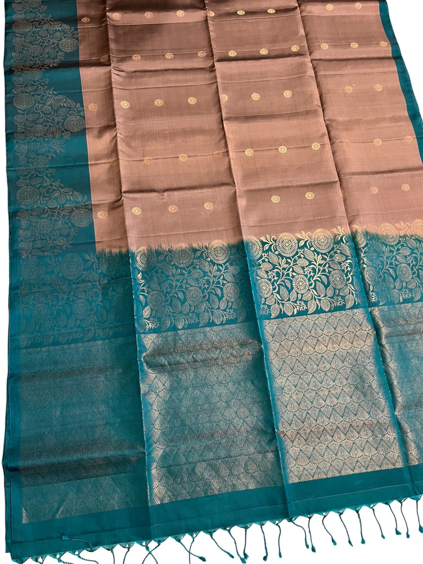 Southloom Pure Handloom Bridal Kanchipuram Silk Saree with Korvai Work (Blue & Grey)
