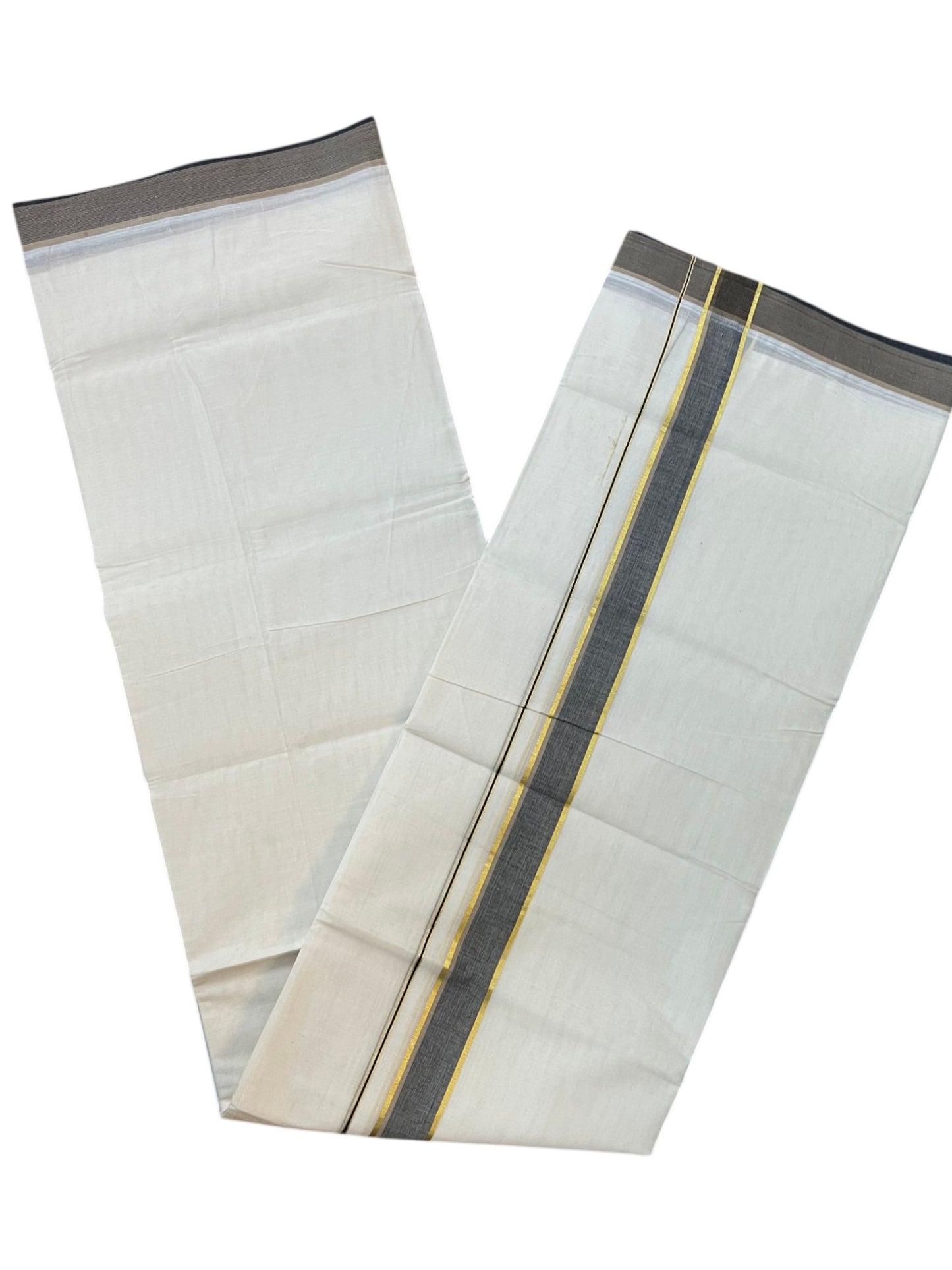 Southloom Pure Cotton Mundu with Golden Lines and Black Border (South Indian Kerala Dhoti)