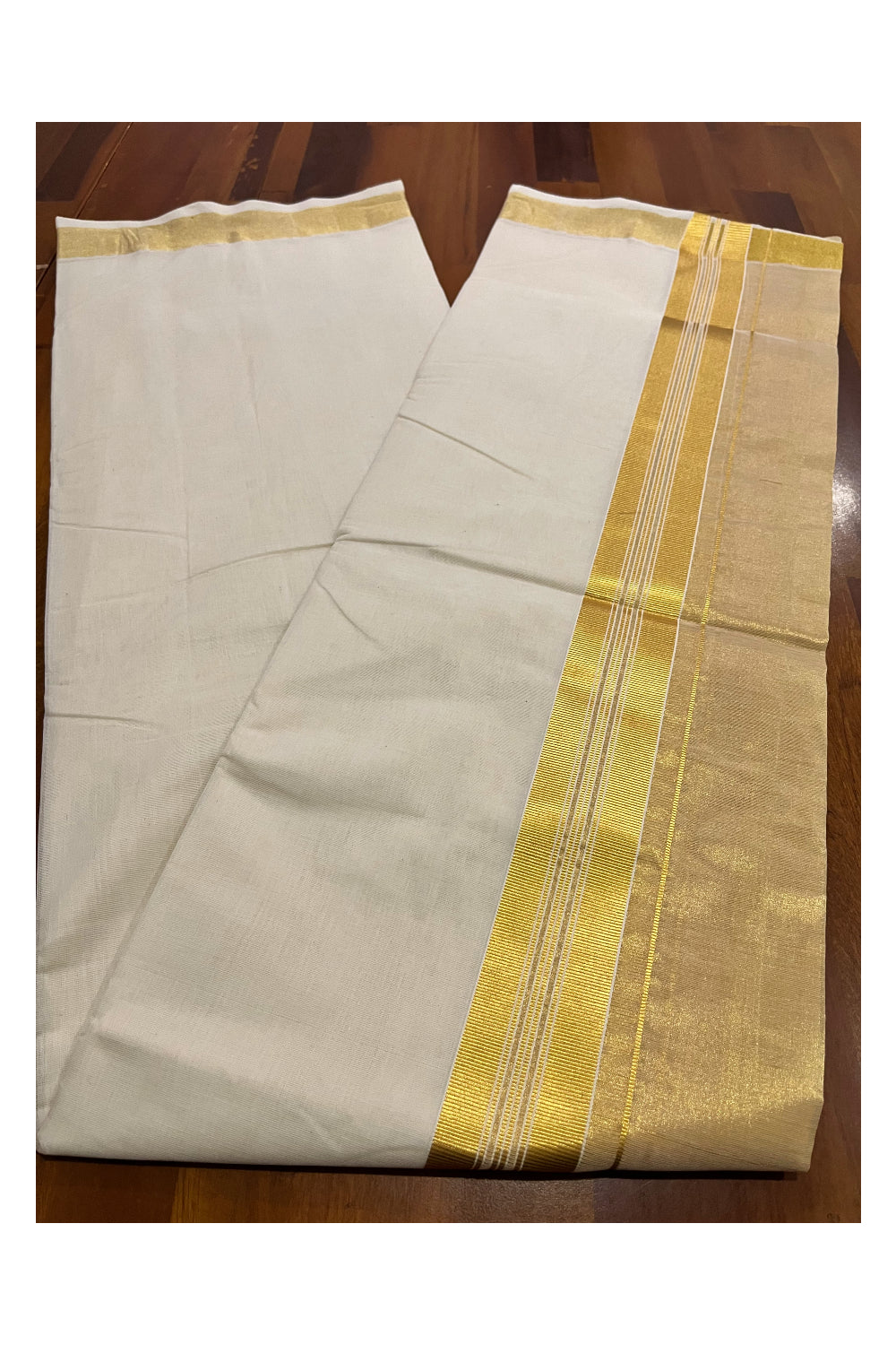 Southloom Premium Handloom Pure Cotton Wedding Mundu with Tissue Kasavu on Border (South Indian Kerala Dhoti)