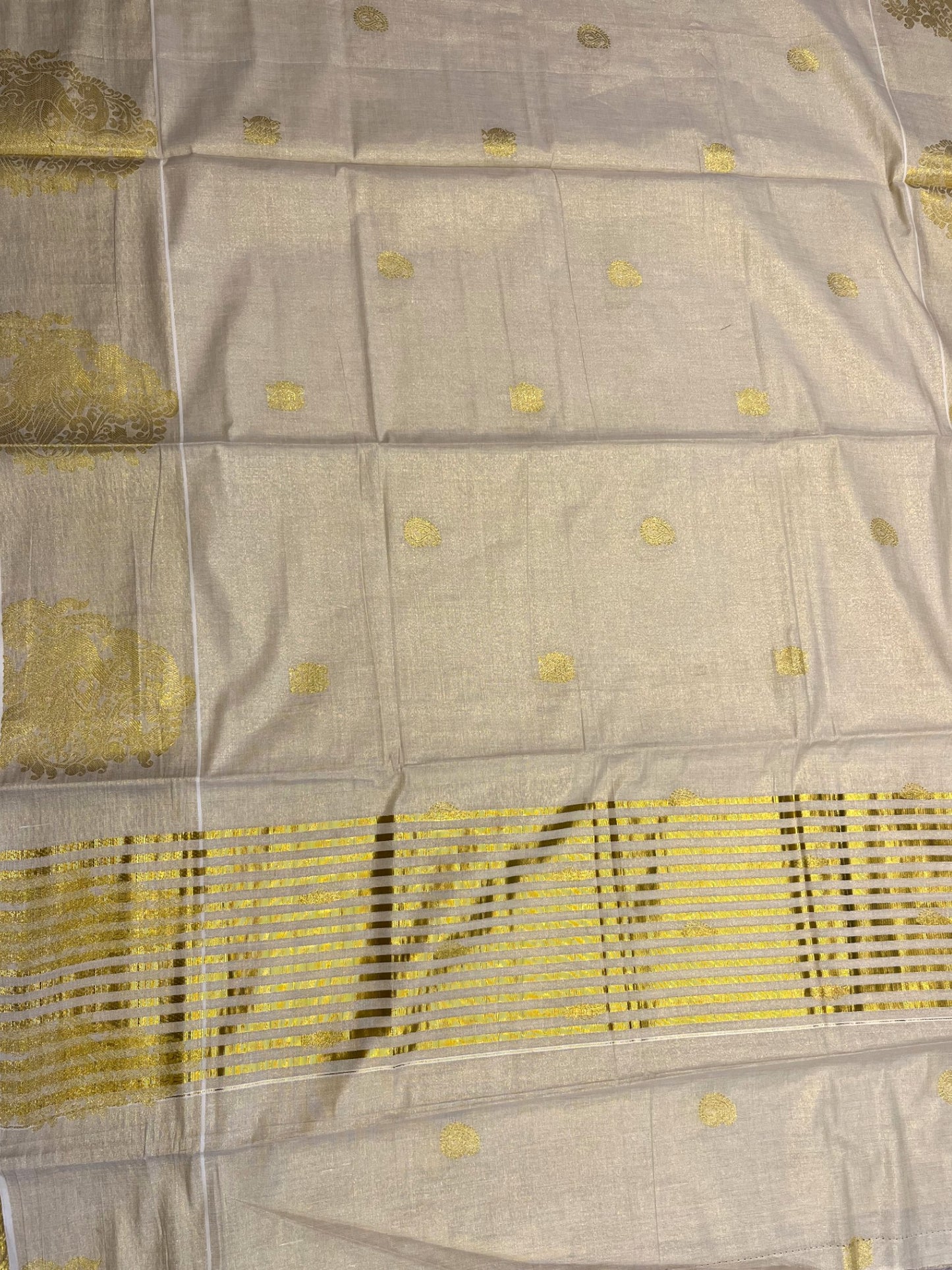 Southloom Kerala Tissue Kasavu Saree with Woven Butta Works Across Body