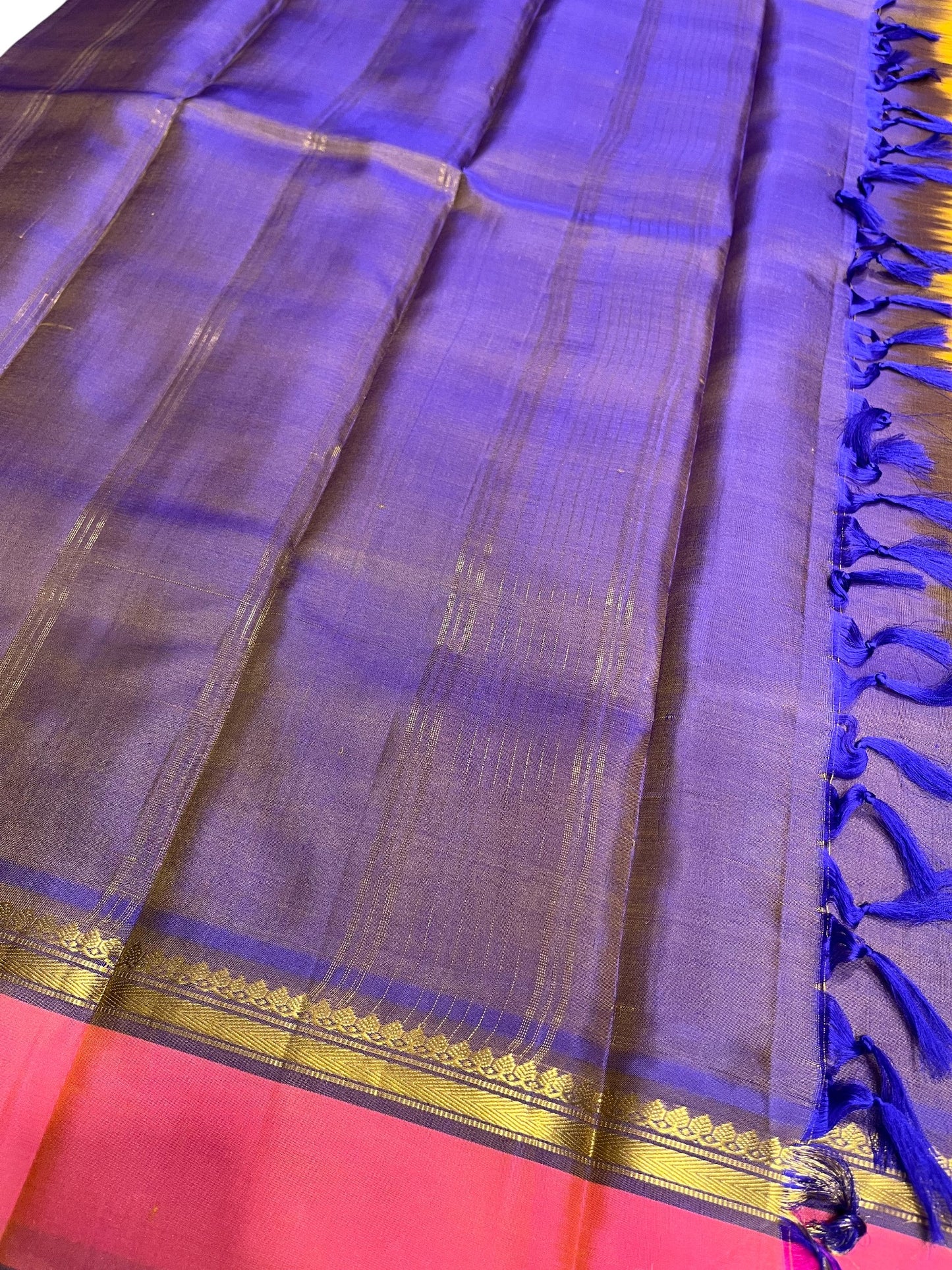 Southloom Pure Handloom Bridal Kanchipuram Silk Saree with Korvai Work (Yellow & Blue)