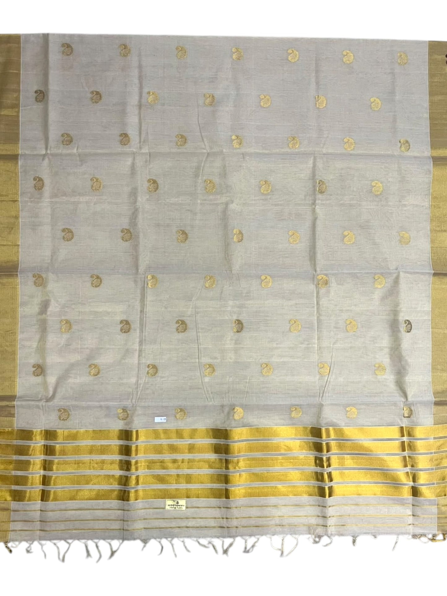 Southloom Super Premium Balaramapuram Handloom Tissue Saree with Gold & Maroon Butta Design and Gold Kasavu Border