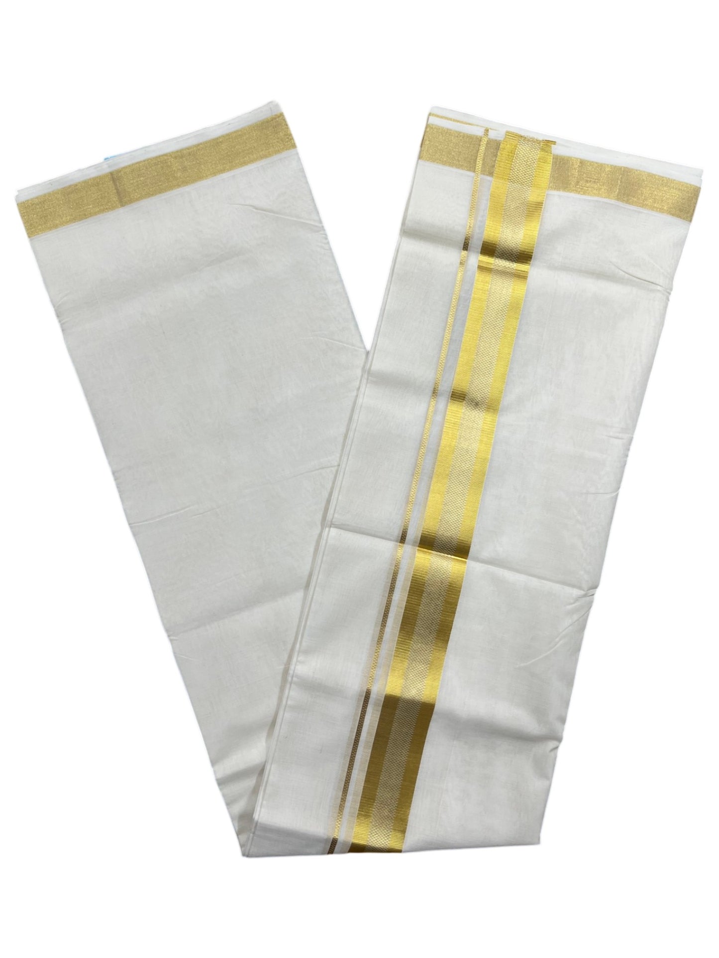 Southloom Premium Handloom Cotton Double Mundu with Gold Kasavu Border