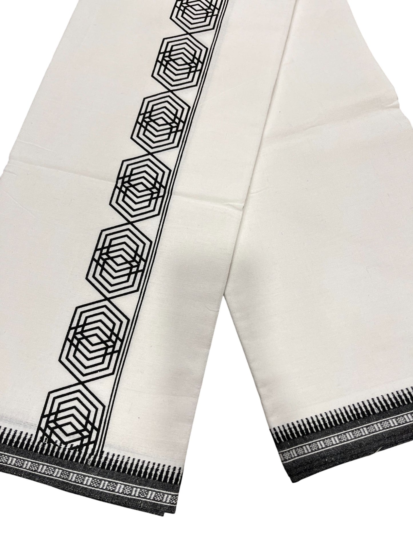 Southloom Off White And Black Printed Single Mundu / Otta Mundu / Lungi (South Indian Kerala Dhoti)