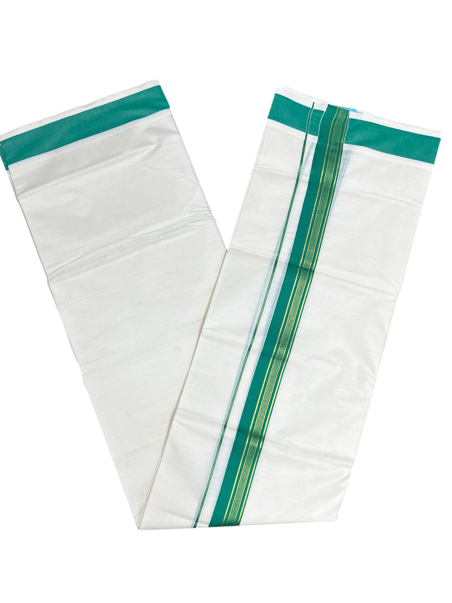 Southloom Pure Cotton Mundu with Green Border (South Indian Kerala Dhoti)