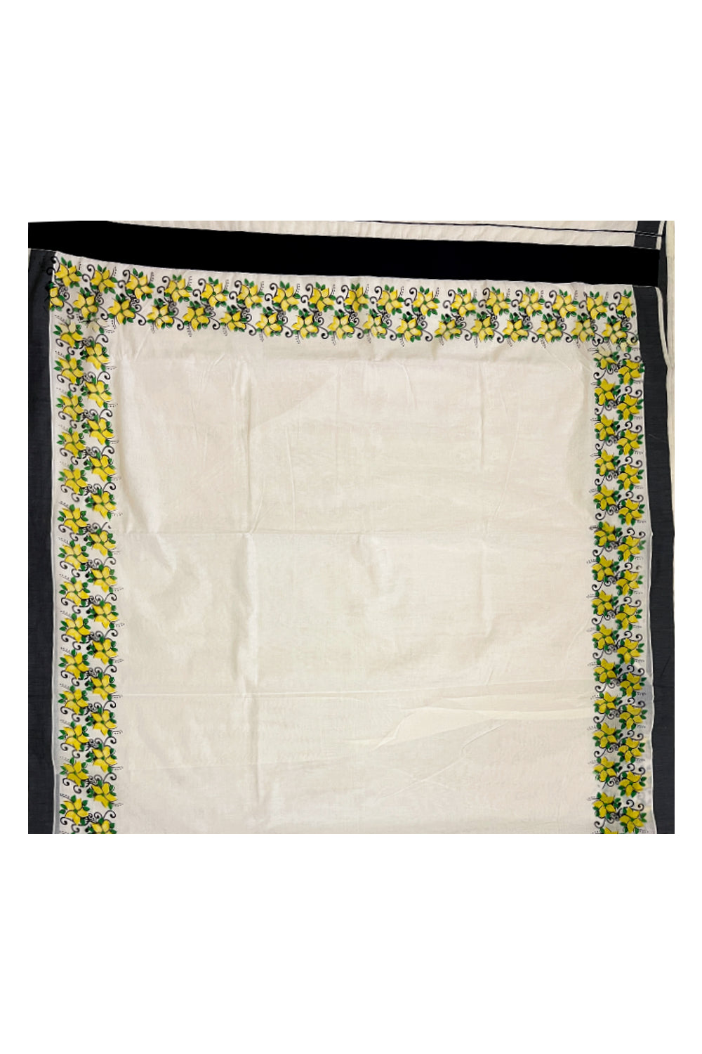 Pure Cotton Kerala Saree with Floral Block Printed and Black Border