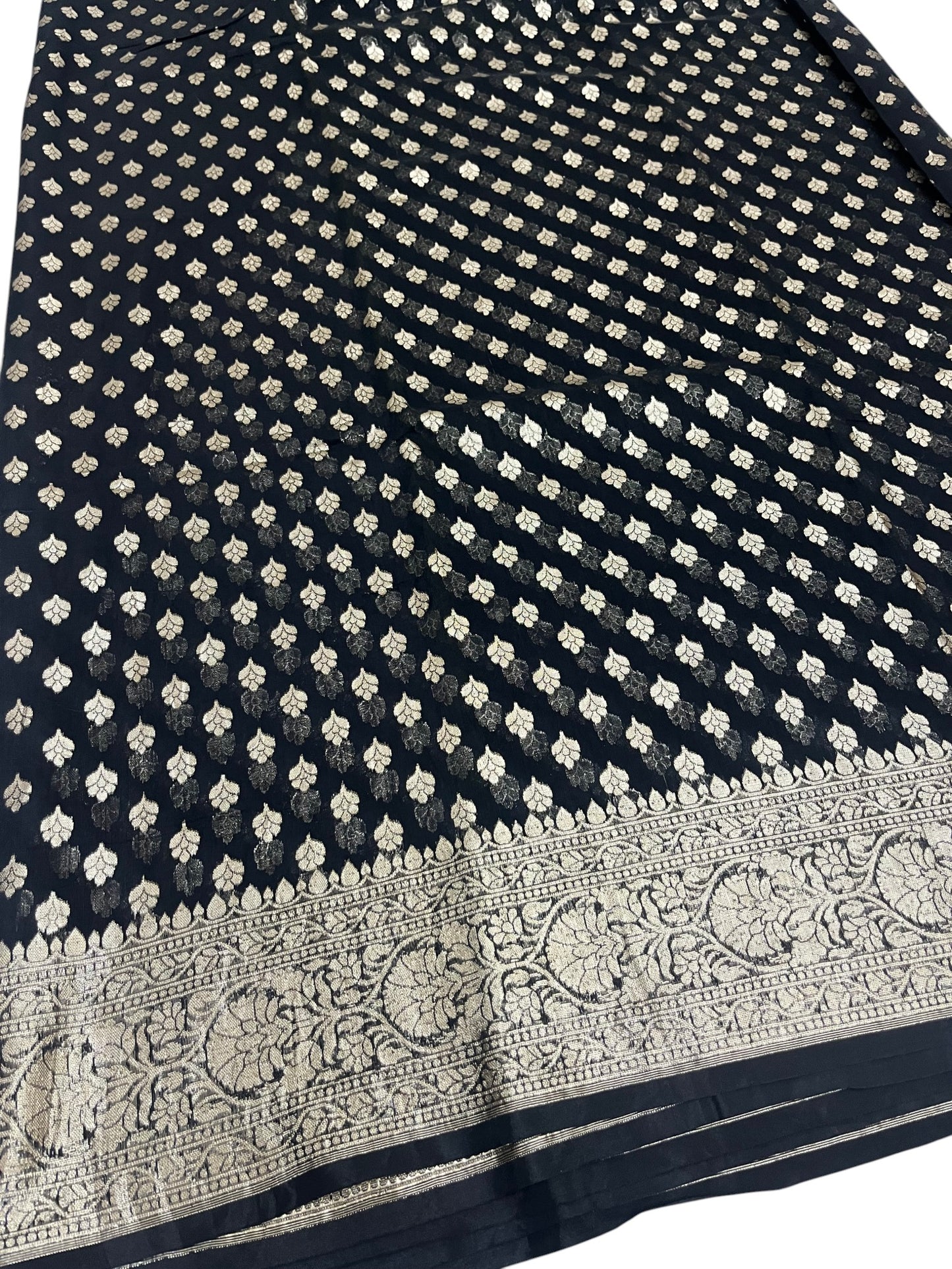 Southloom Cotton Banarasi Silk Saree with Woven Work on Body and Borders (Black)