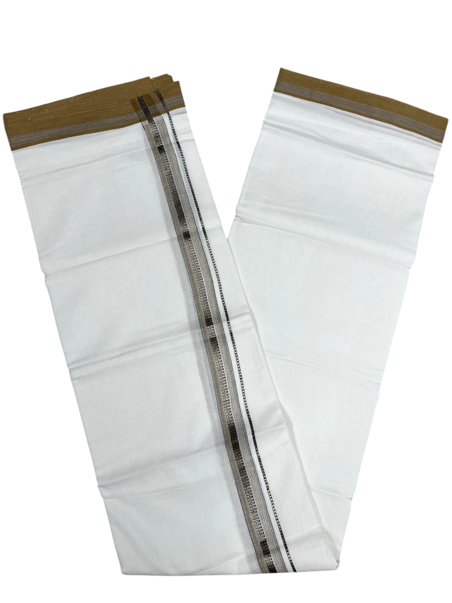 Southloom Pure White Cotton Mundu with Silver Line & Brown Border (South Indian Kerala Dhoti)