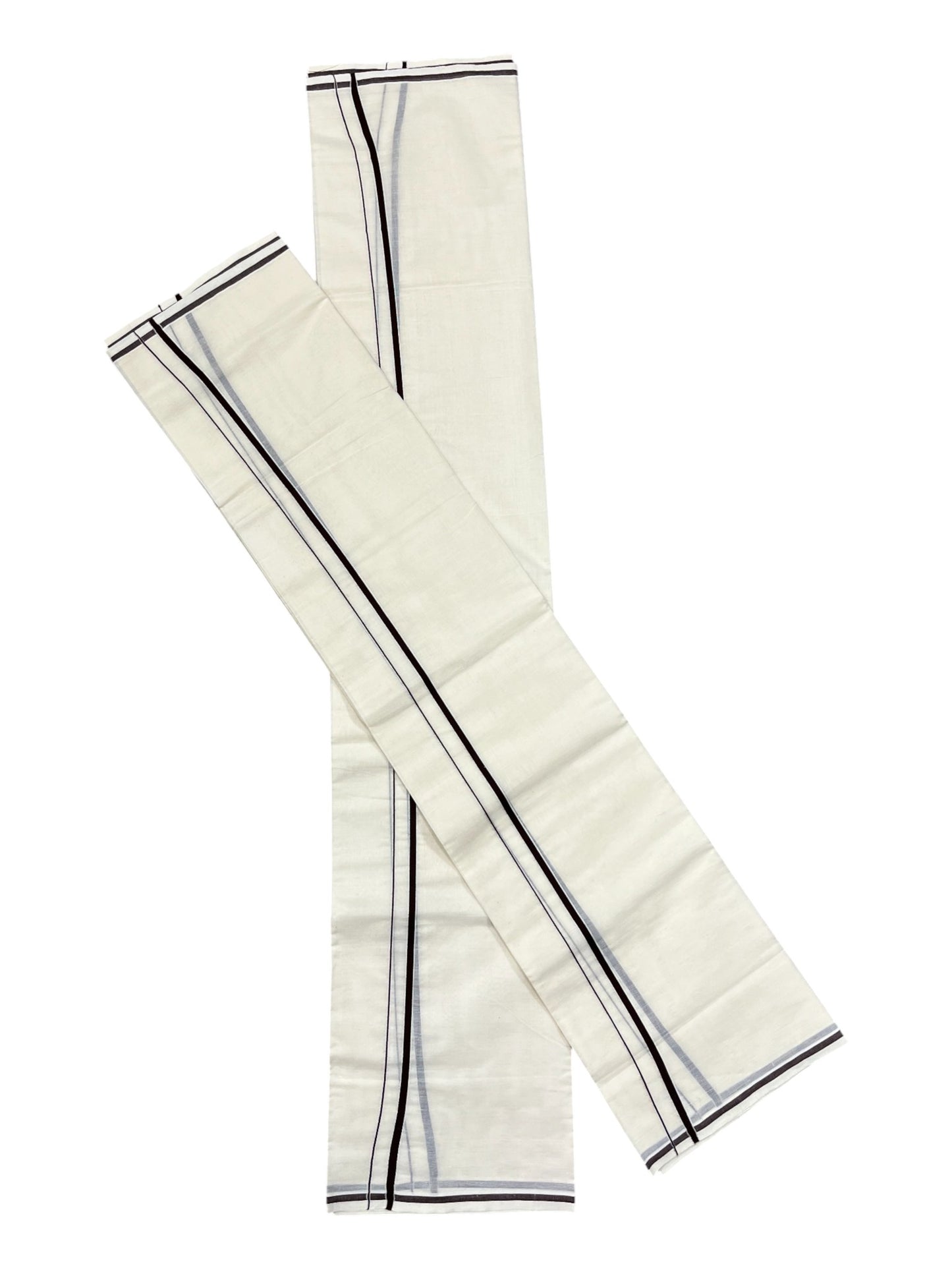 Kerala Cotton Mundum Neriyathum Single (Set Mundu) with Black Puliyilakkara