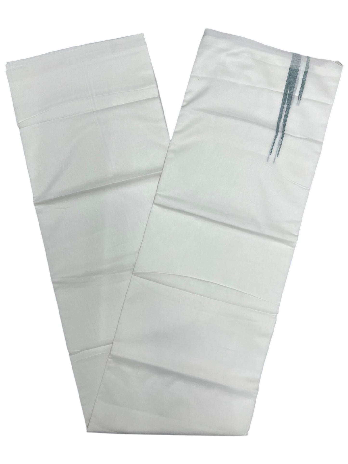 Southloom Pure White Cotton Double Mundu with Green Chuttikara (South Indian Dhoti)