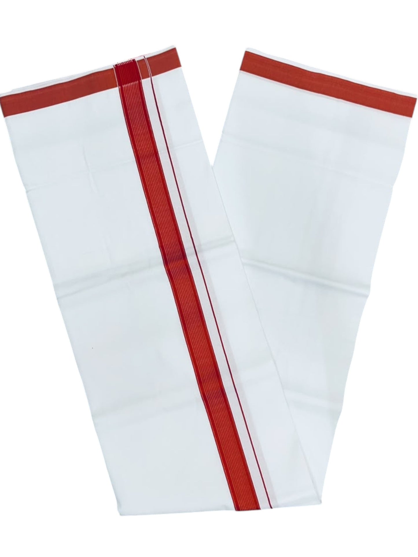 Southloom Pure White Single Cotton Mundu with Orange Border (South Indian Kerala Dhoti)