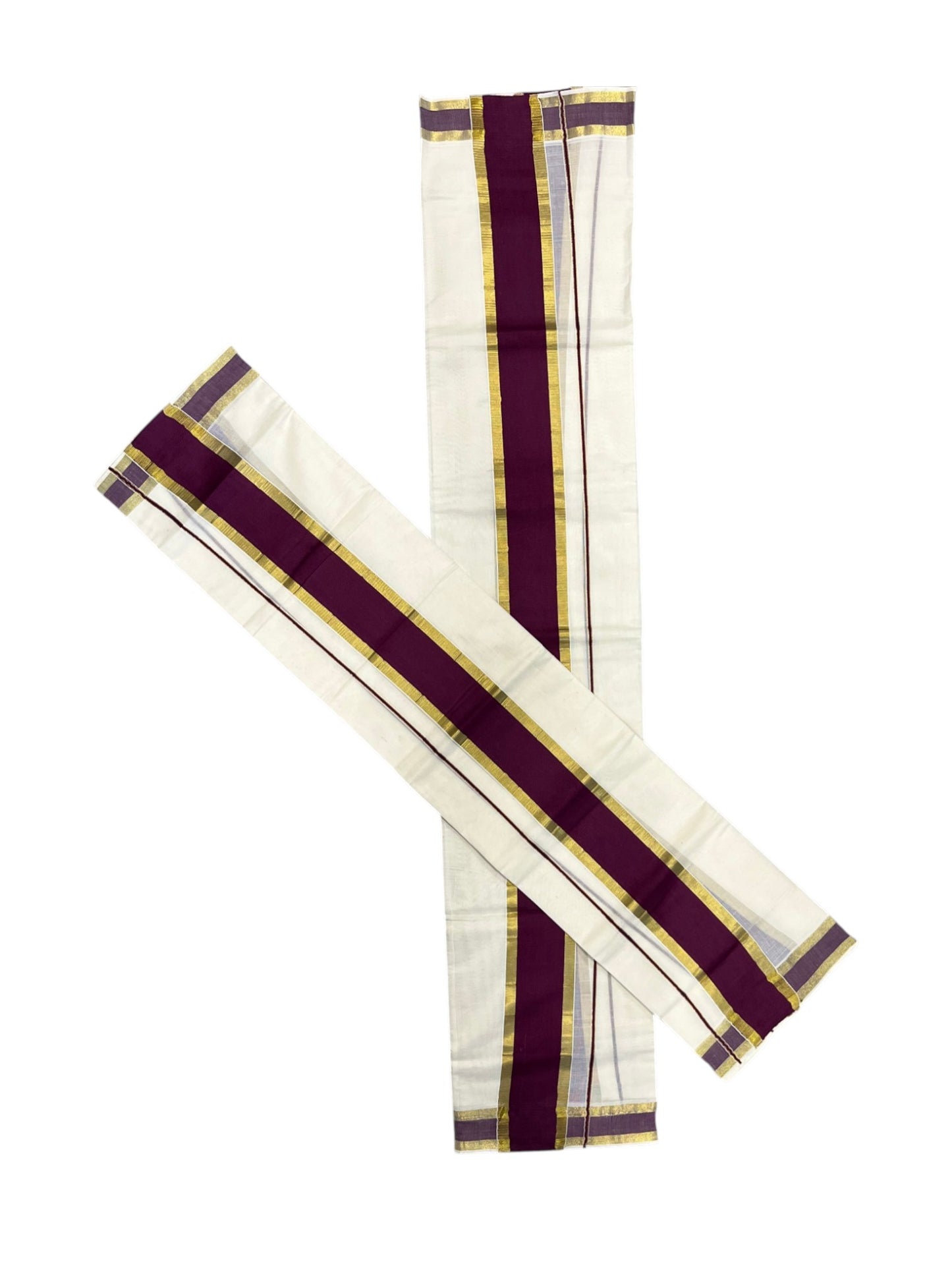 Southloom Kerala Cotton Single Set Mundu (Mundum Neriyathum) with Kasavu and purple Border 2.80Mtrs
