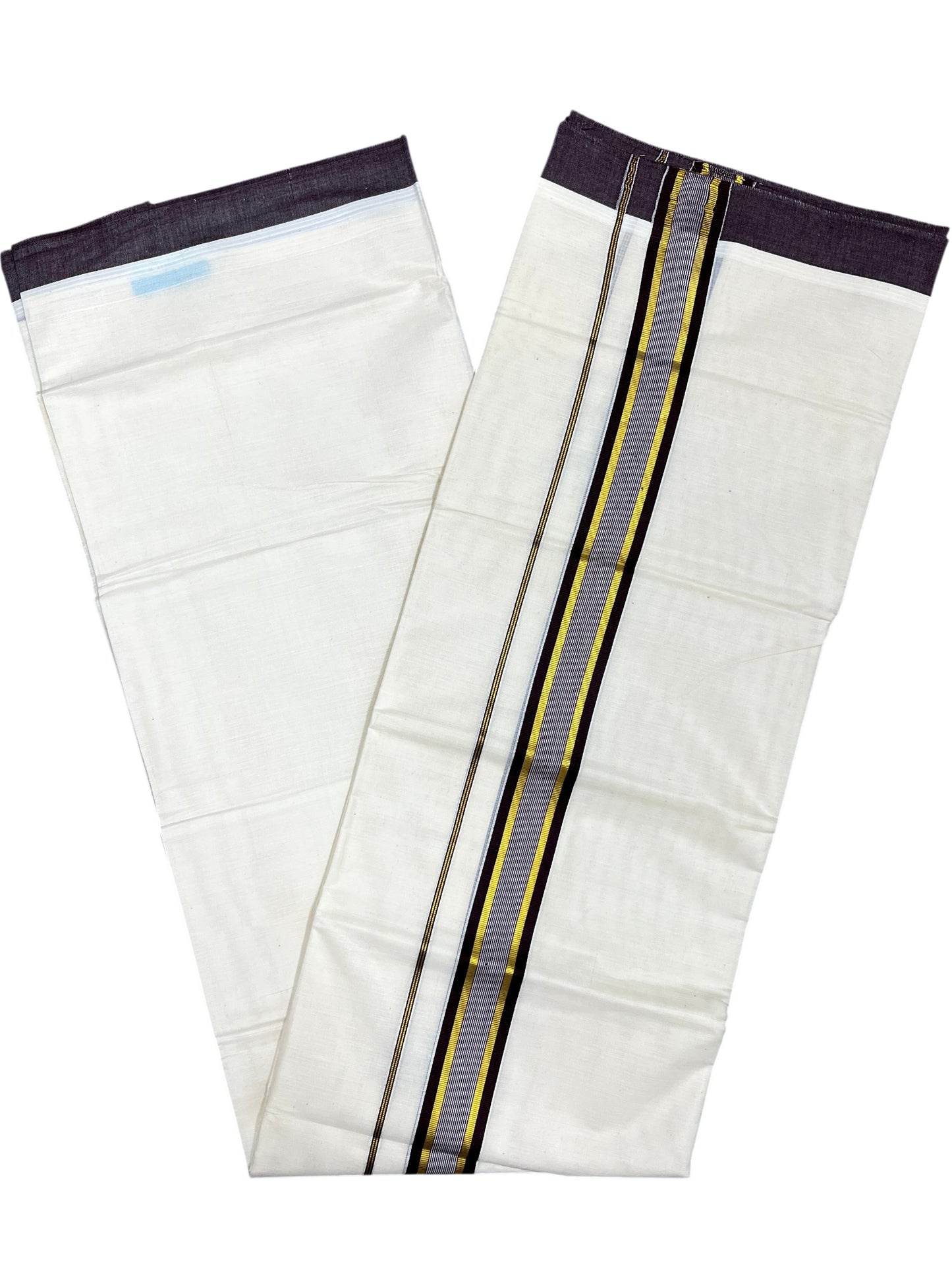 Southloom Pure Cotton Mundu with Brown Border (South Indian Kerala Dhoti)