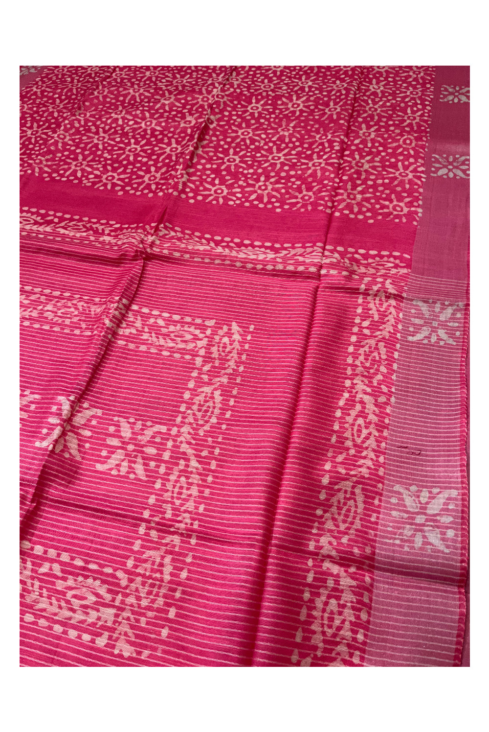 Southloom Cotton Pink Saree with Baswara Prints on Body and Pallu