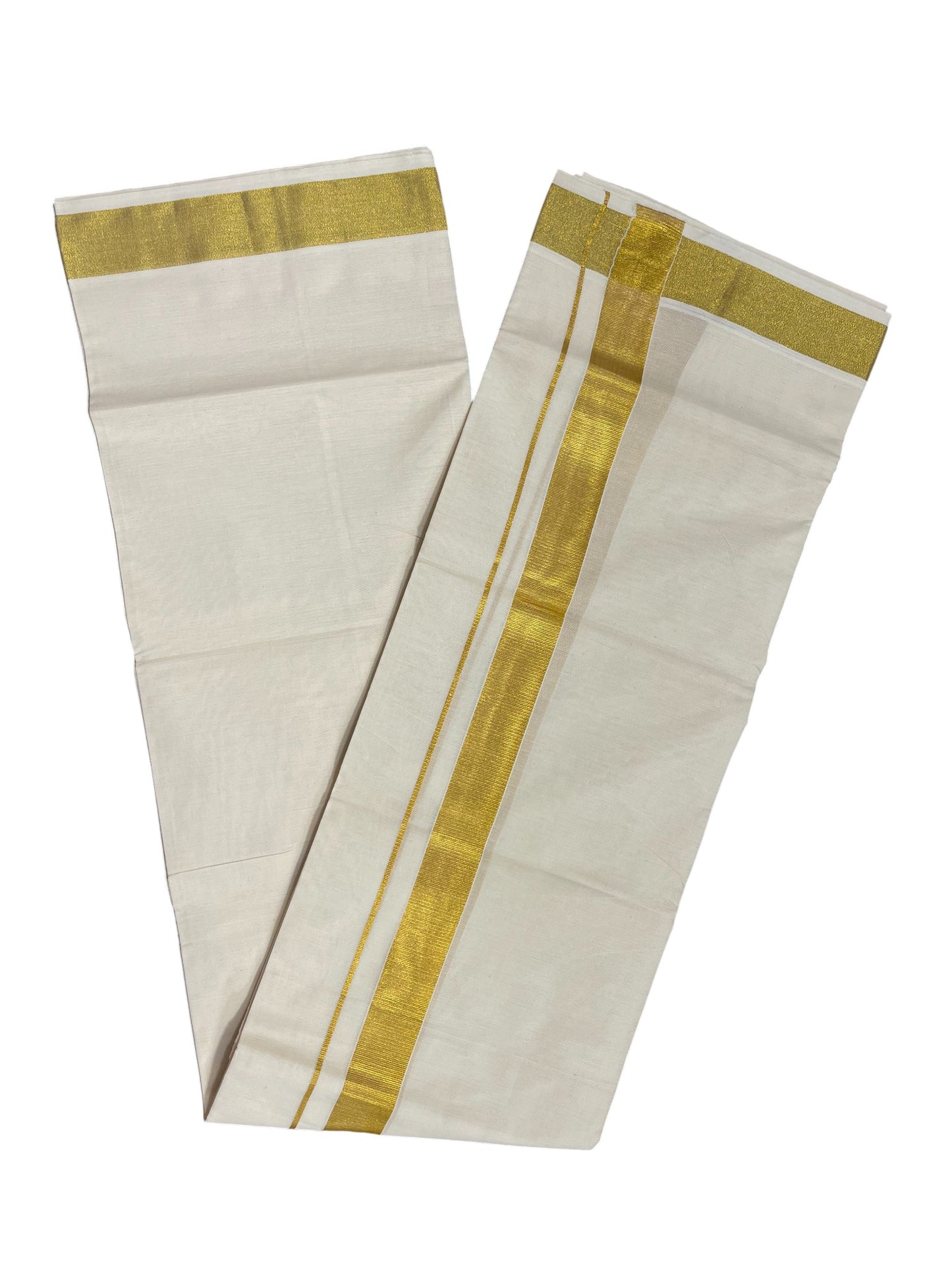Southloom Kerala Pure Cotton Double Mundu with Kasavu Kara and Border (South Indian Dhoti)