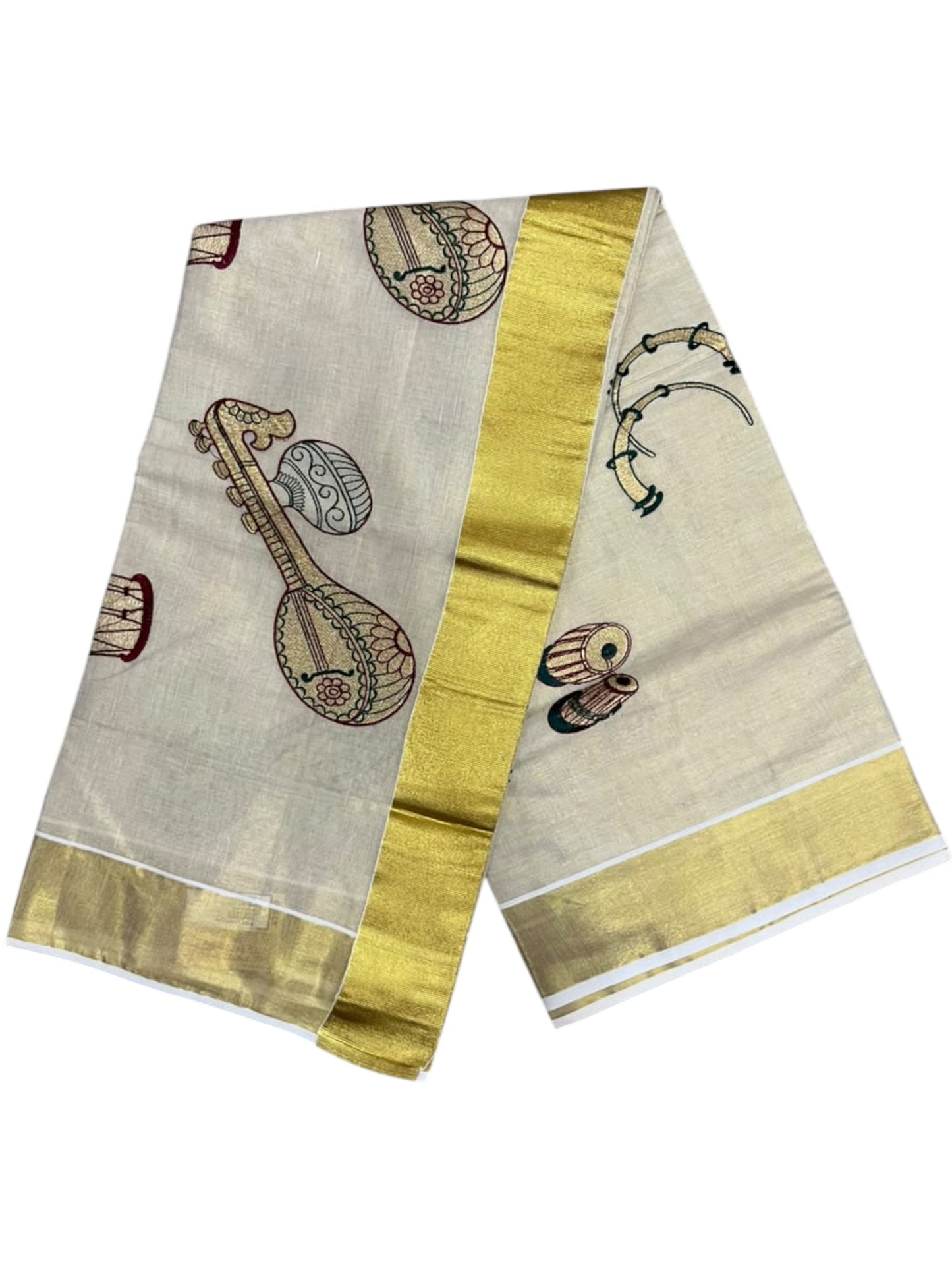 Southloom Kerala Tissue Maroon&Green Veena Embroidery Saree SL302