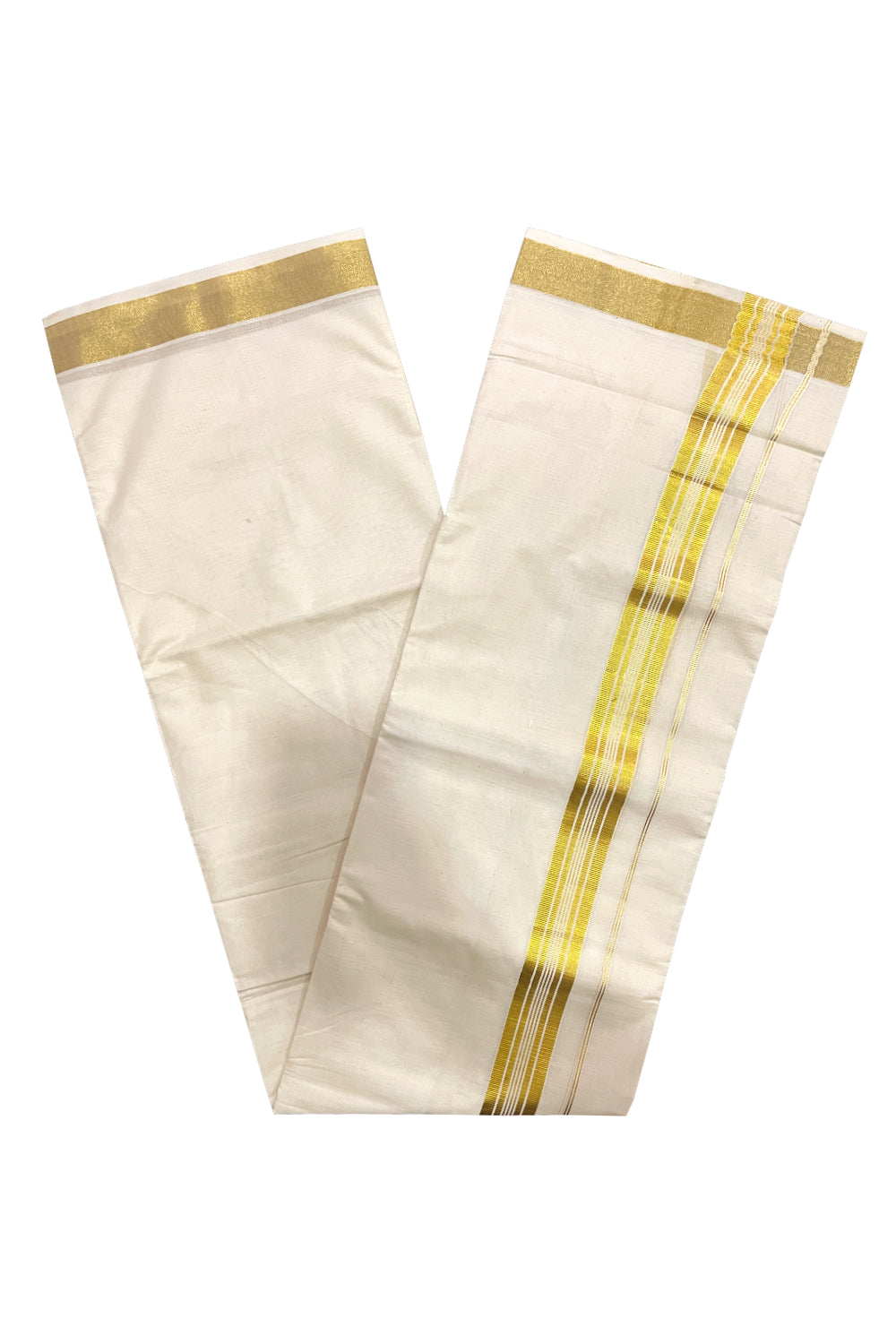 Pure Cotton Double Mundu with Kasavu Line Kara (South Indian Kerala Dhoti)