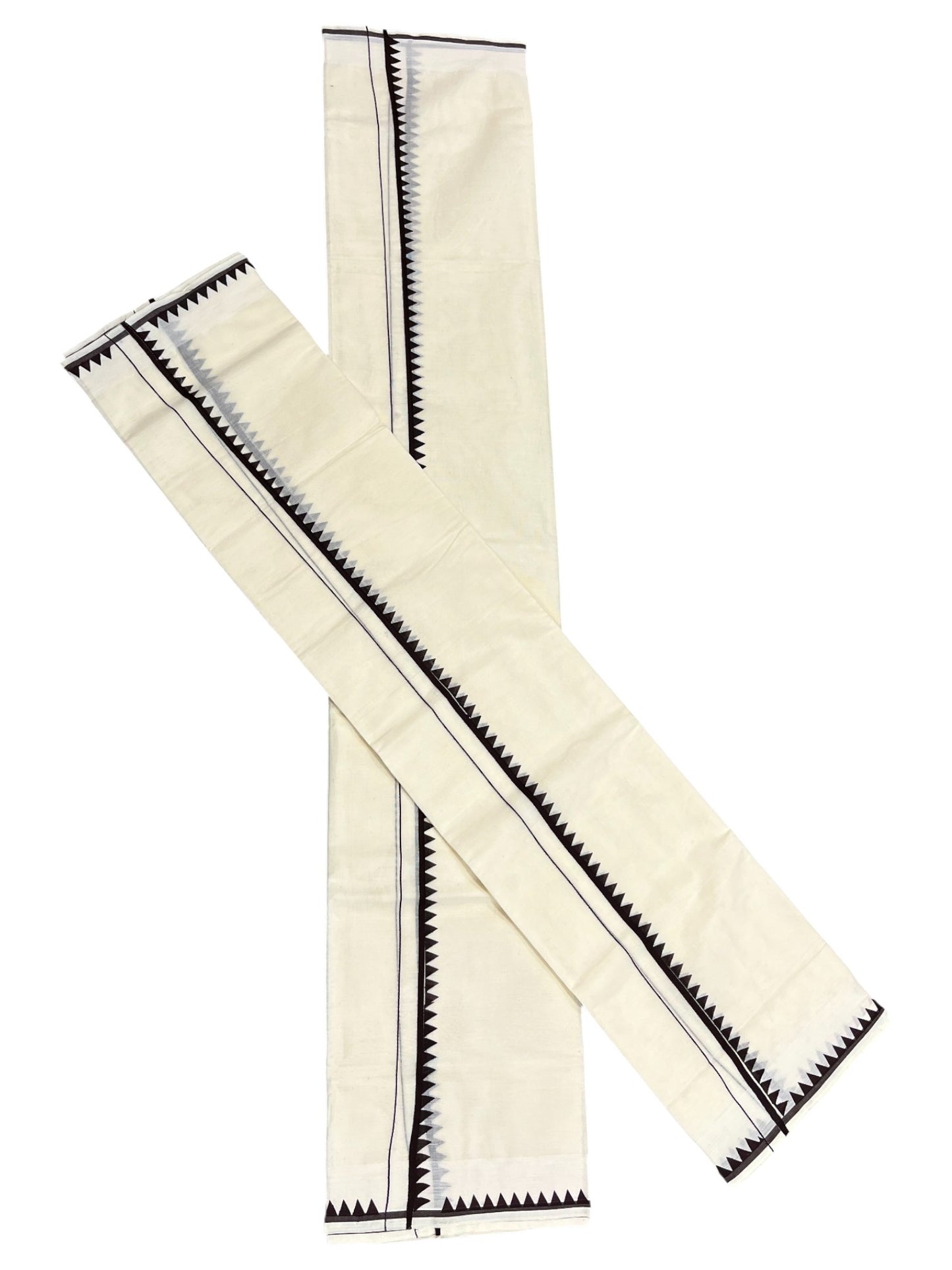 Southloom Kerala Cotton Set Mundu (Mundum Neriyathum) with Brown Block Prints on Body