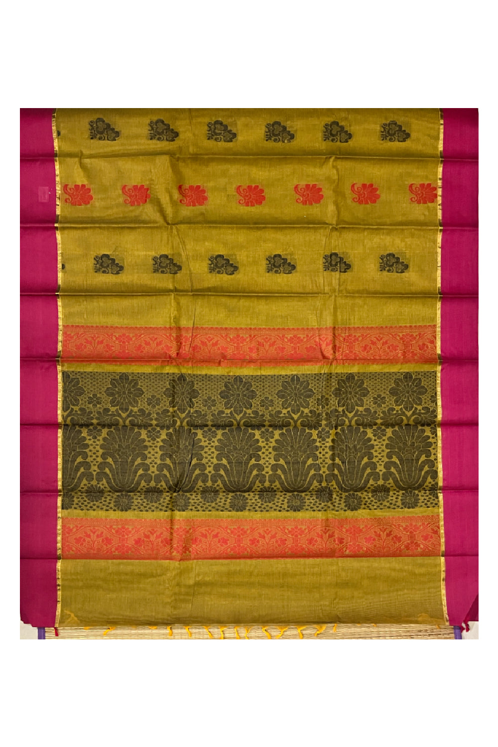 Southloom Cotton Green Saree with Woven Butta Works on Body and Pallu