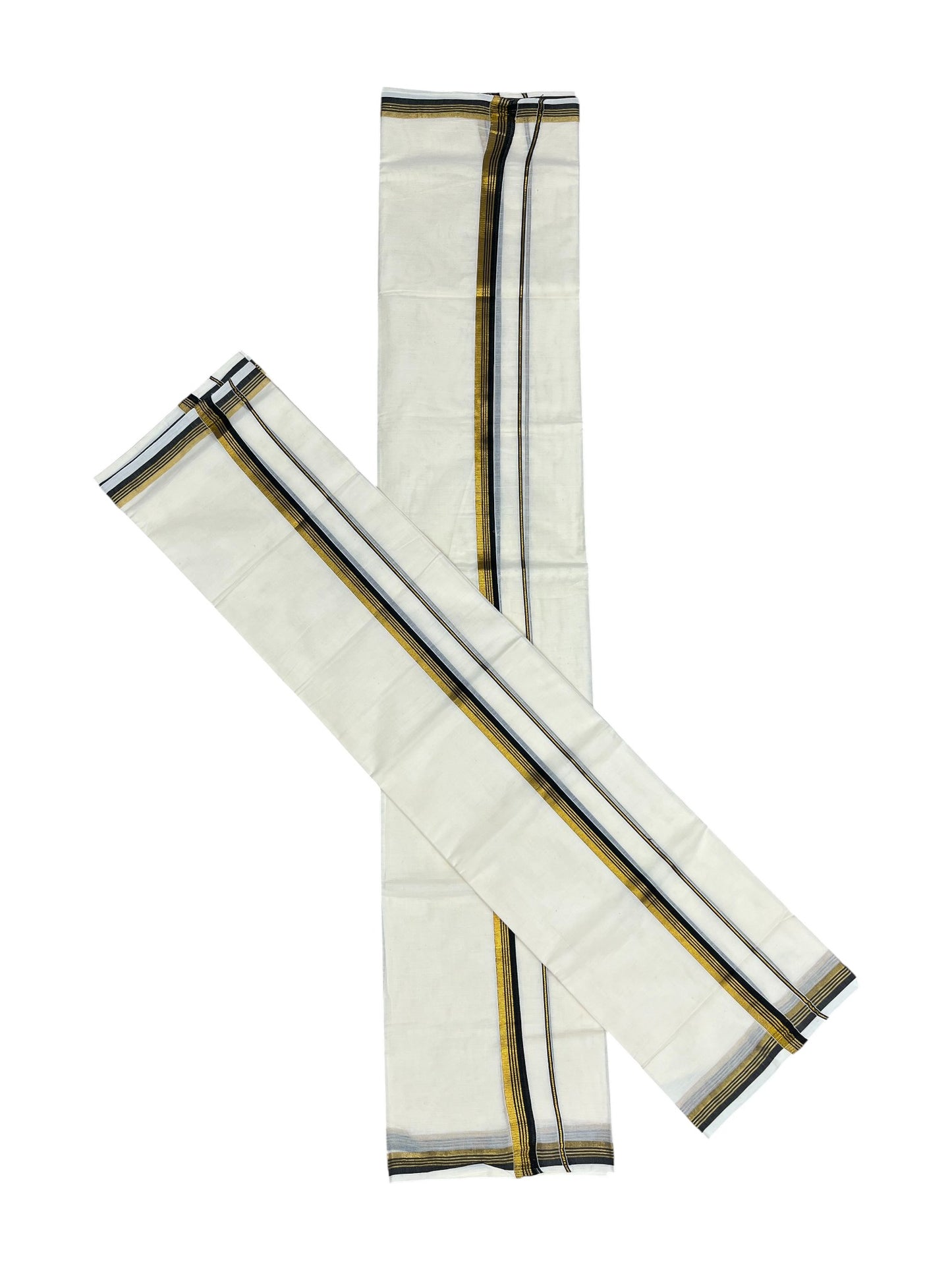 Pure Cotton Kerala Single Set Mundu (Mundum Neriyathum) with Black Kasavu Border in 2.80 Mtrs