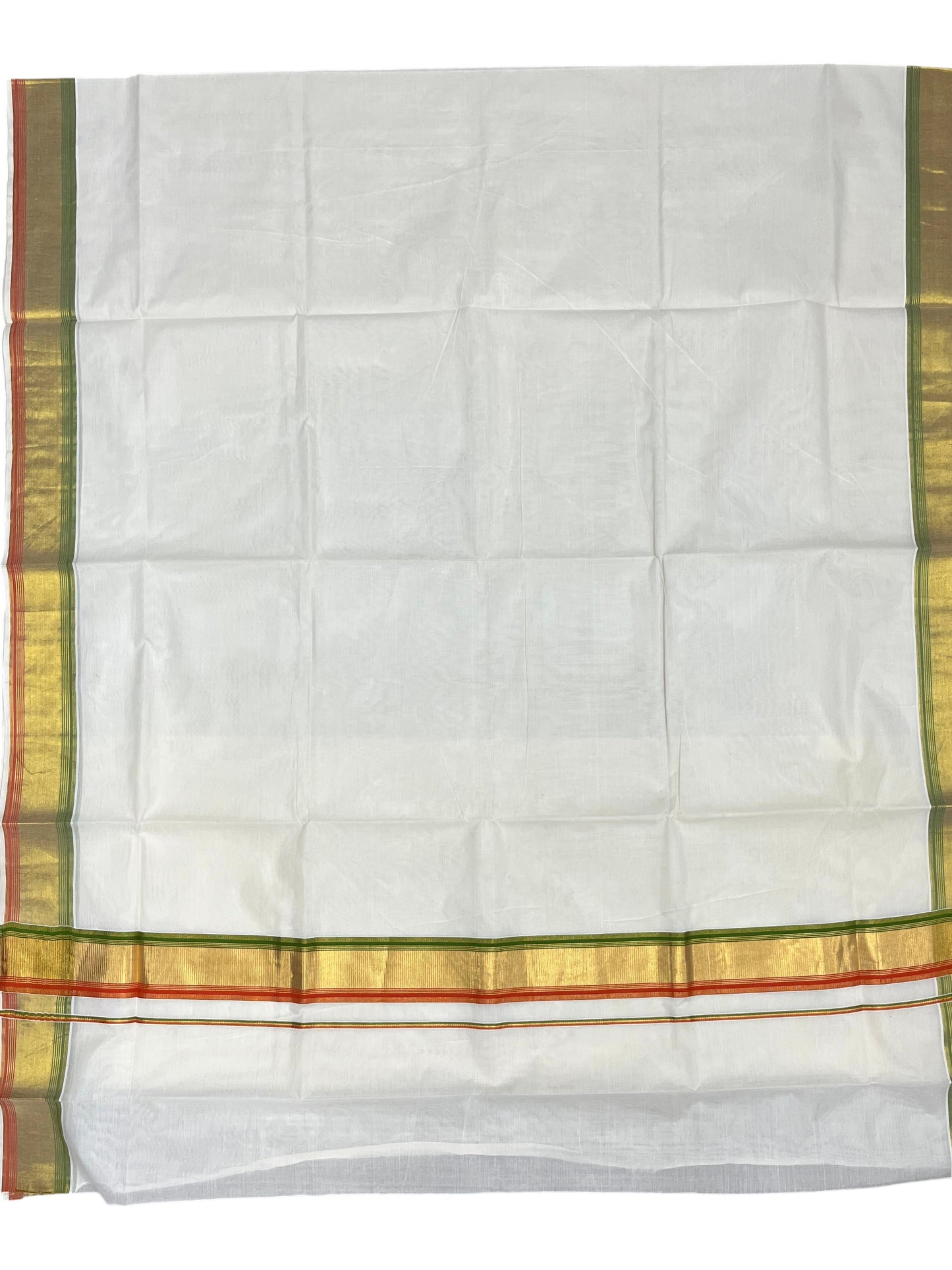 Southloom Kerala Cotton Kasavu Saree with Olive Green And Orange Border