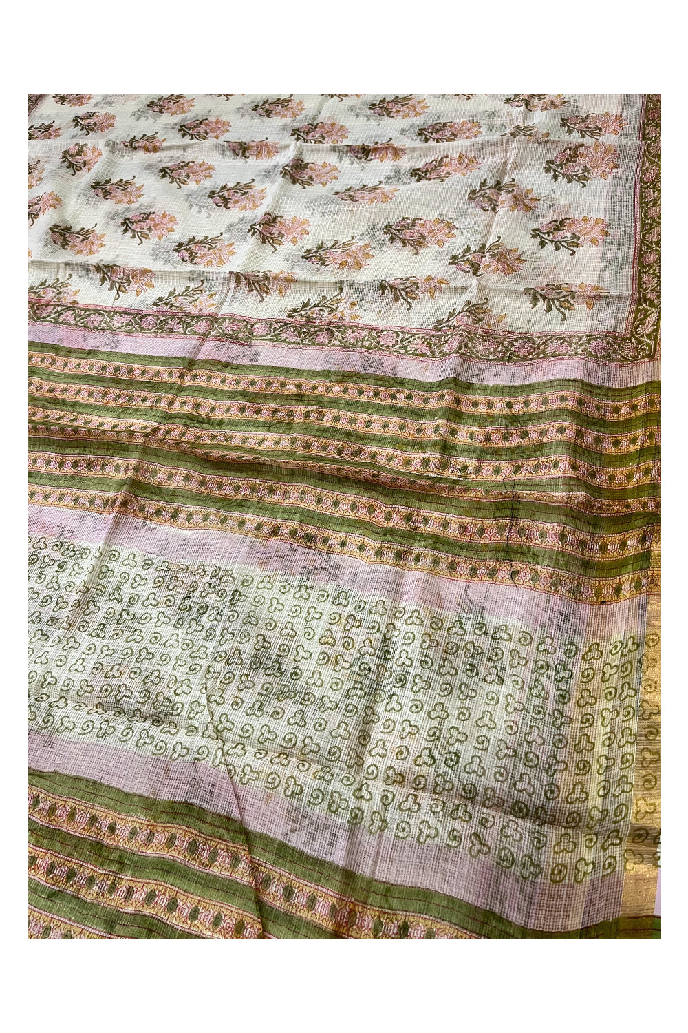 Southloom Kota Fabric Floral Printed Beige Saree