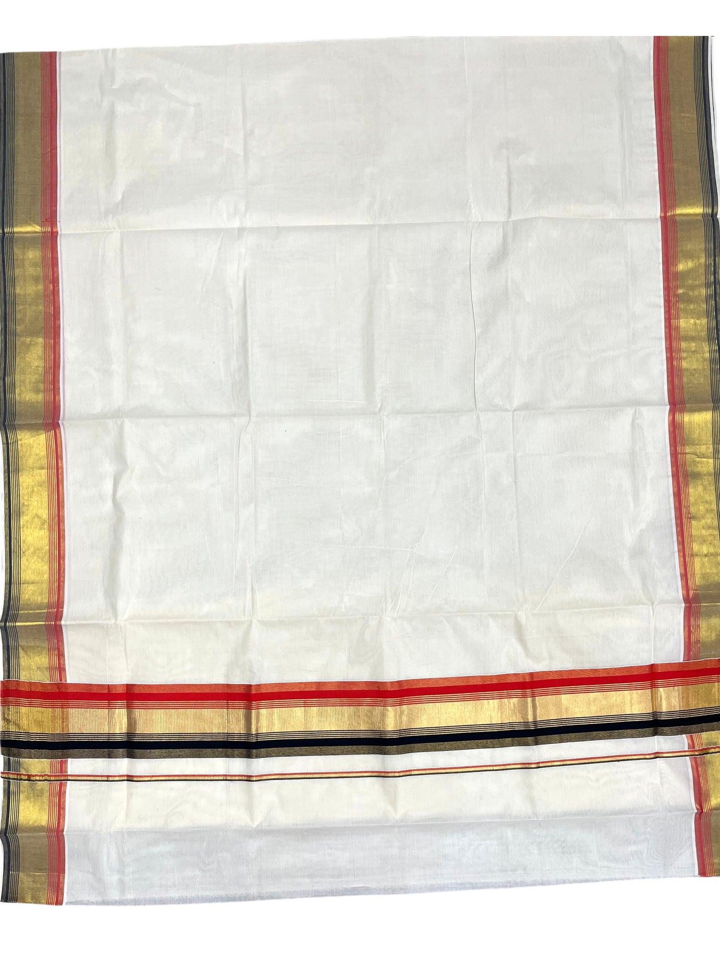 Southloom Kerala Cotton Kasavu Saree with Black And Orange Border
