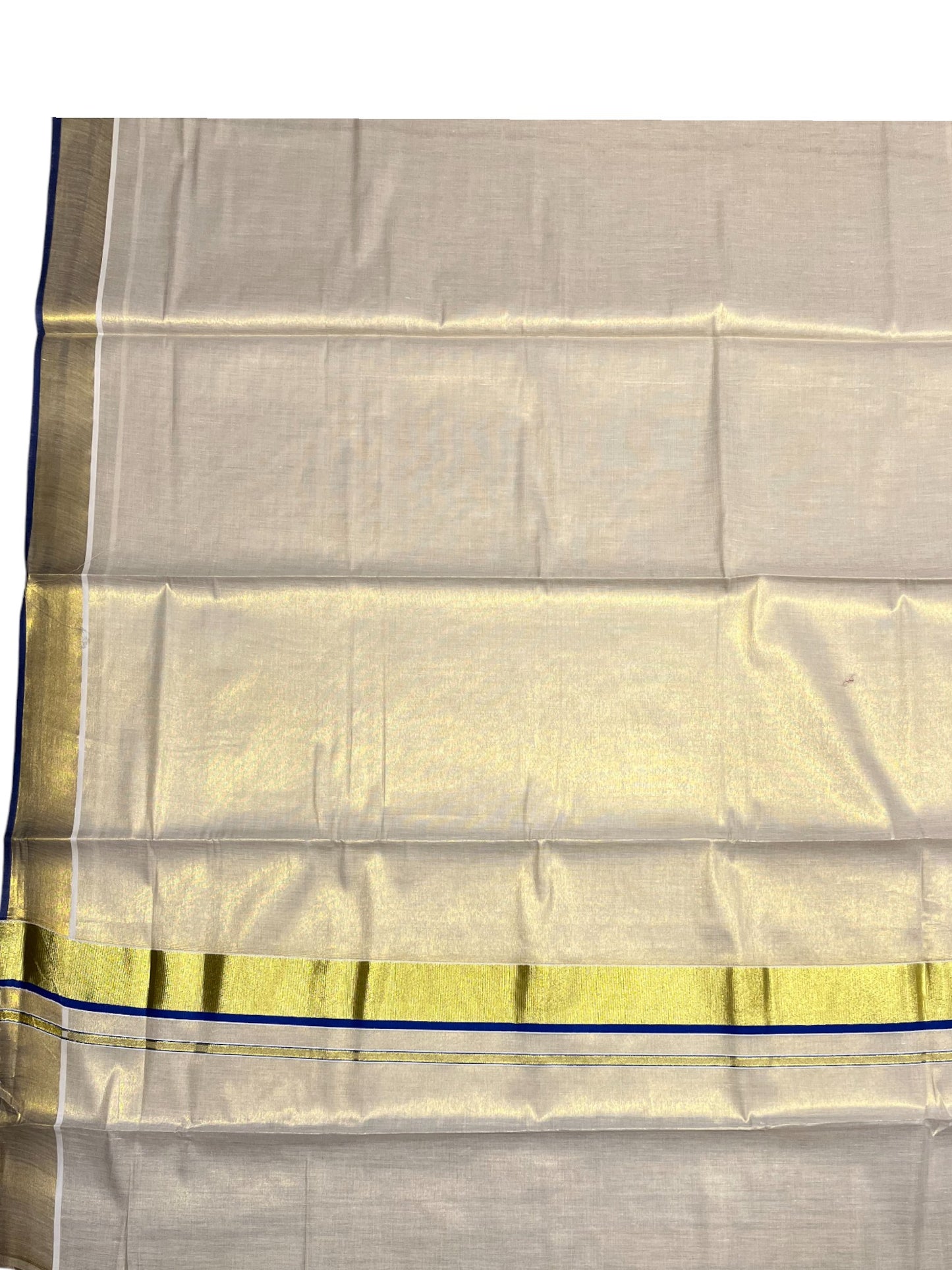 Southloom Kerala Tissue Kasavu Plain Saree With Blue Border