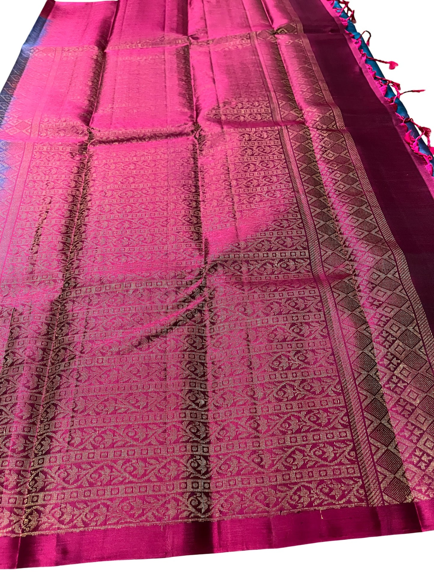 Southloom Pure Handloom Kanchipuram Silk Saree with Butta Work (Blue & Magenta)