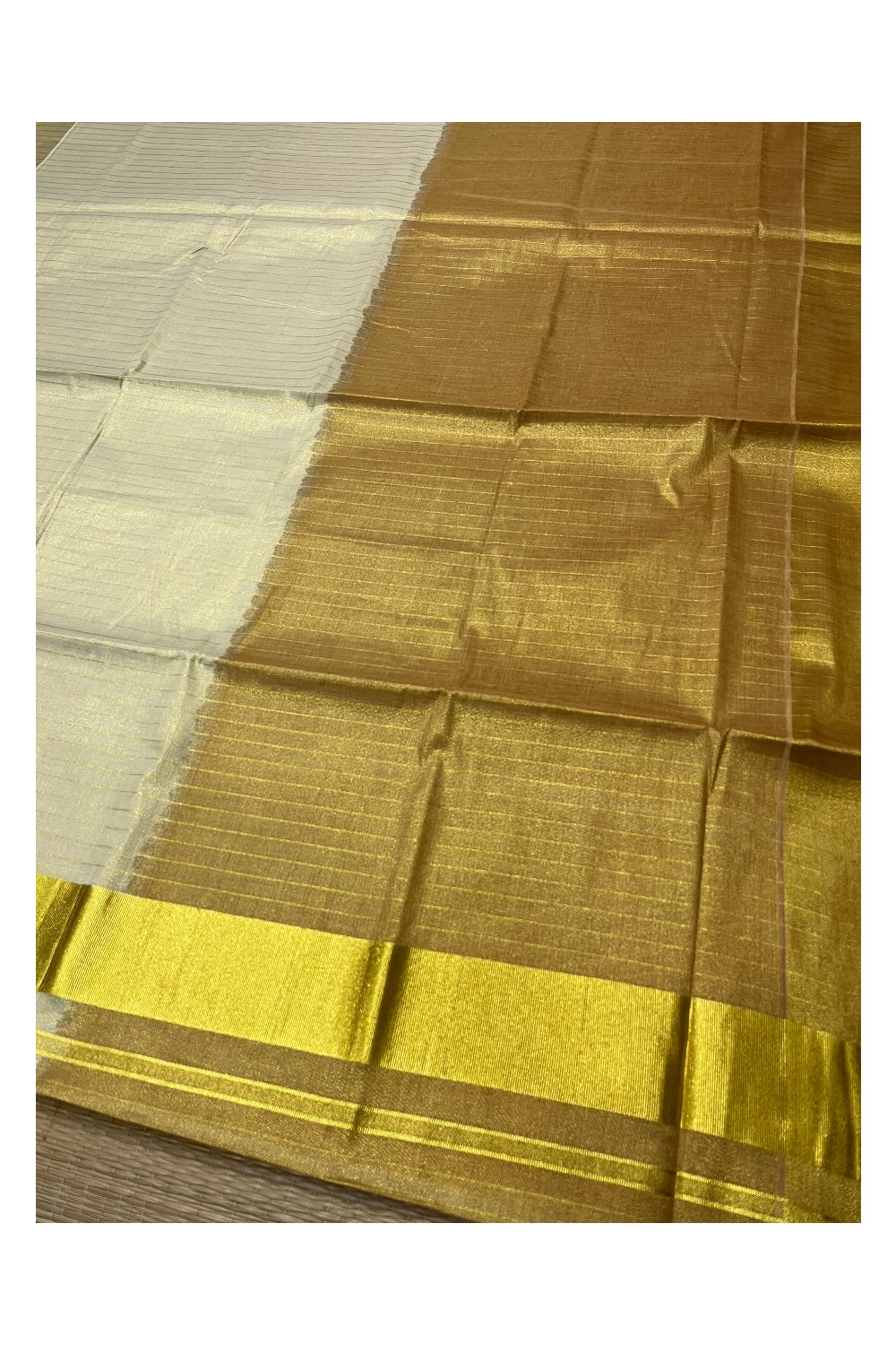 Southloom Tie & Dye - Half & Half Multi Colour Brown Design Saree with Kasavu Lines Across Body