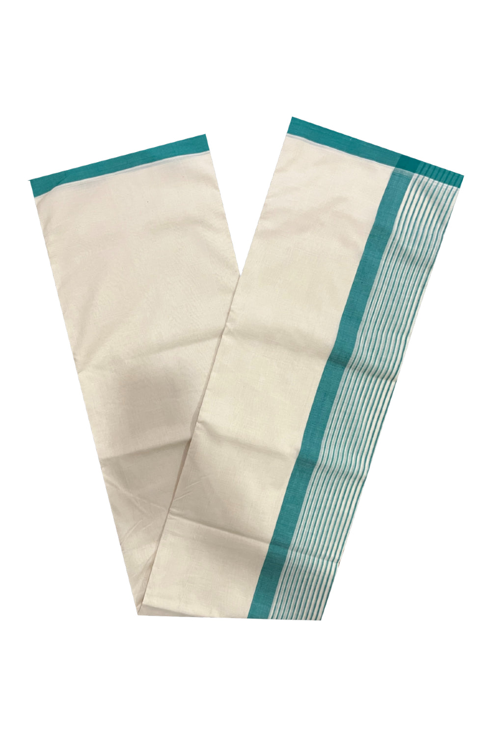 Southloom Premium Balaramapuram Unakkupaavu Handloom Mundu with Green Lines Border (South Indian Kerala Dhoti)