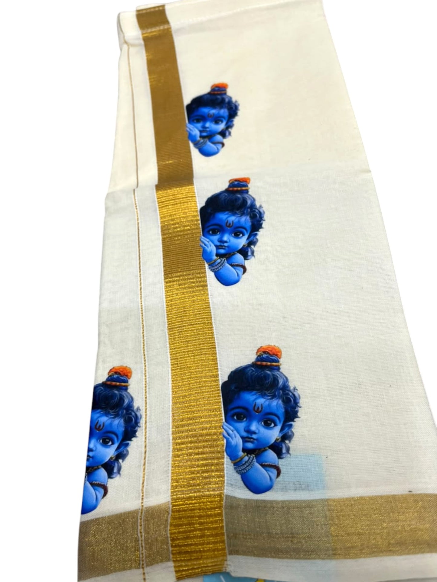 Southloom Cotton Kasavu Printed Kids's Velcro Mundu SLK