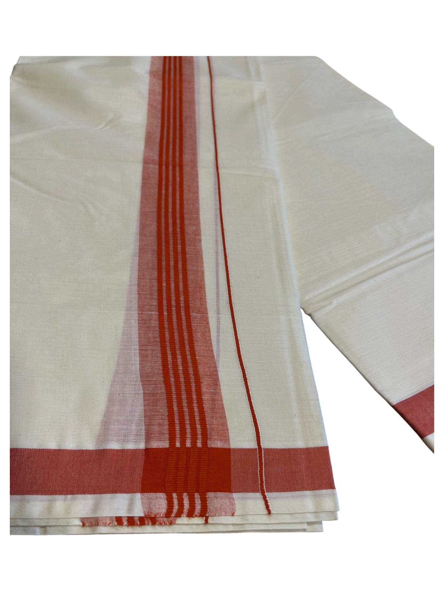 Southloom Pure Cotton Double Mundu with Orange Border (South Indian Kerala Dhoti)