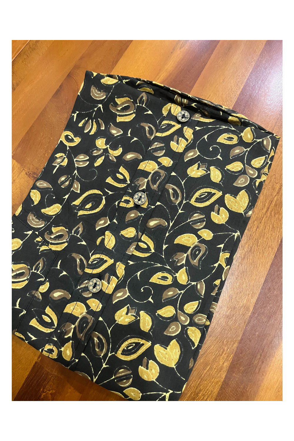 Southloom Jaipur Cotton Black Yellow Hand Block Printed Shirt (Half Sleeves)
