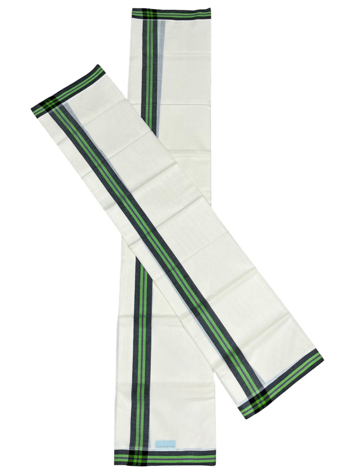 Southloom Pure Cotton Kerala Single Mulloth Set Mundu (Mundum Neriyathum) Green Border in 2.50 mtrs SL243