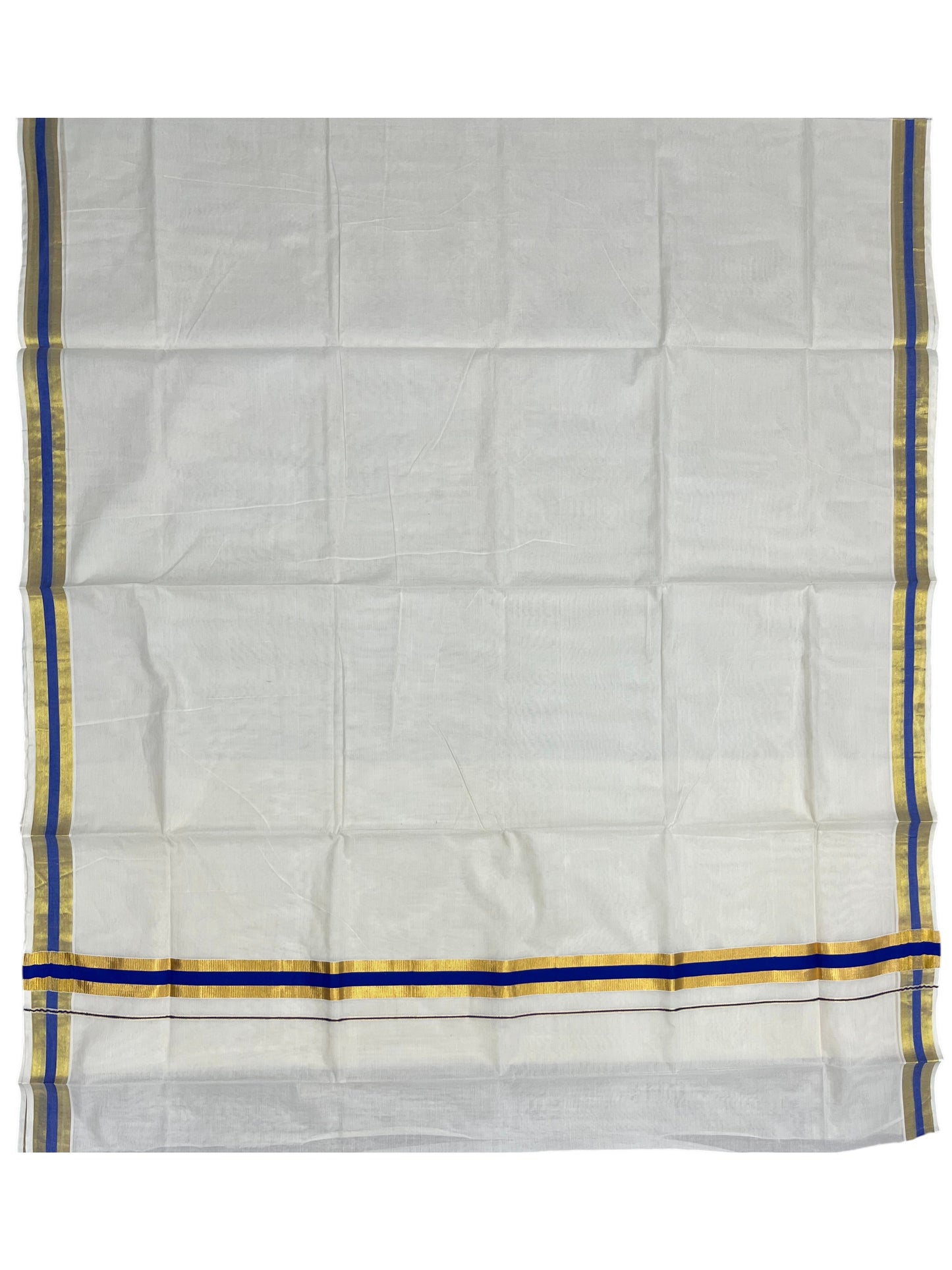 Southloom Kerala Cotton Kasavu Saree with Blue Border