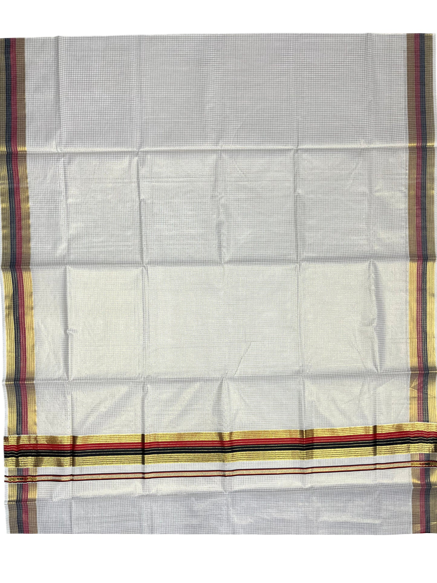 Southloom Kerala Cotton Kasavu Saree with Micro Check Design on Body in Red & Black Border