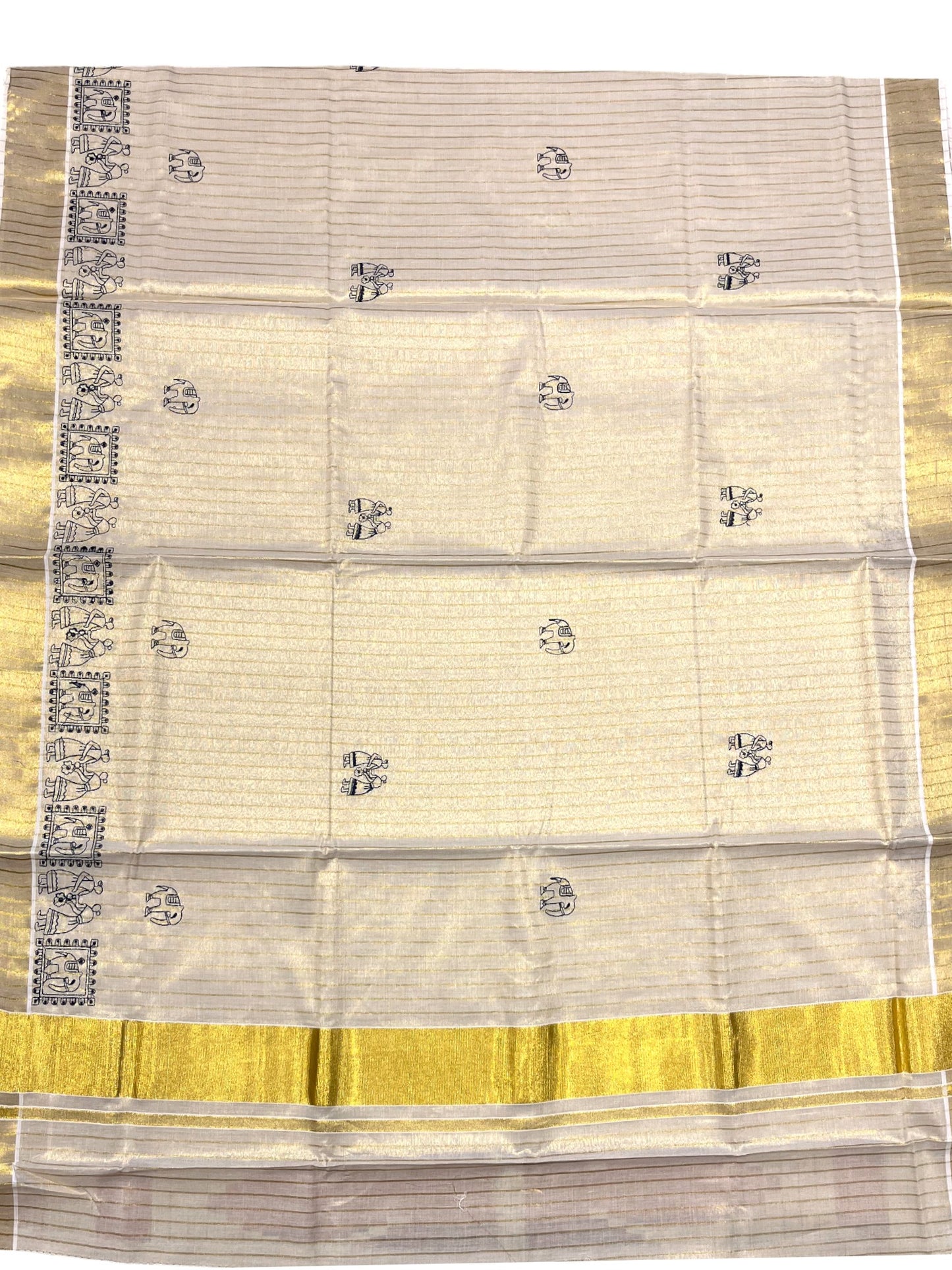 Southloom Tissue  Kerala Kasavu Saree with Embroidery Design