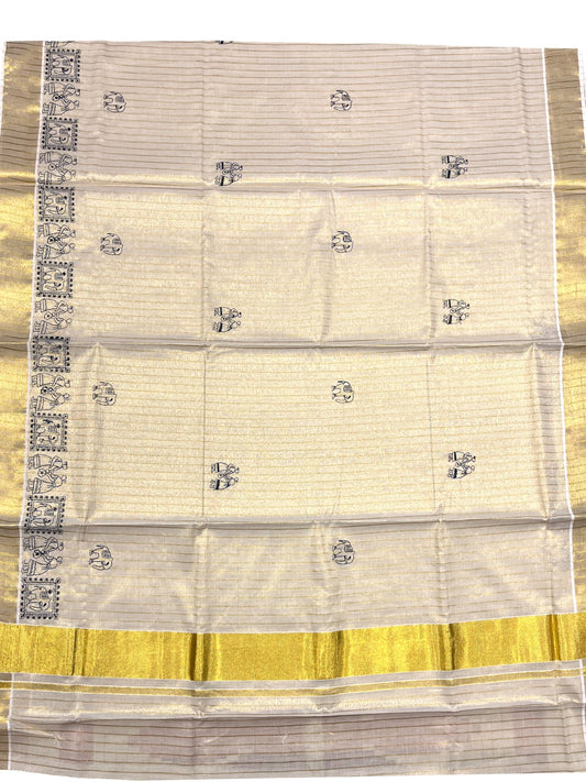 Southloom Tissue Kerala Kasavu Saree with Embroidery Design