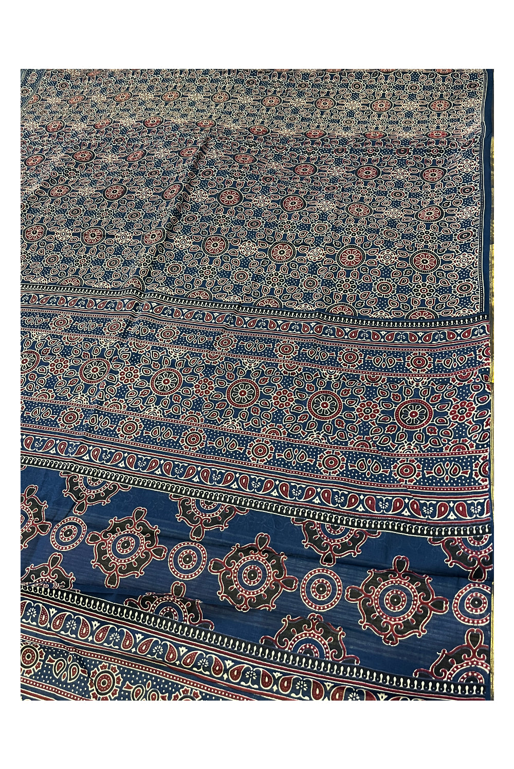 Southloom Cotton Maroon Blue Designer Printed Saree with Blouse Piece