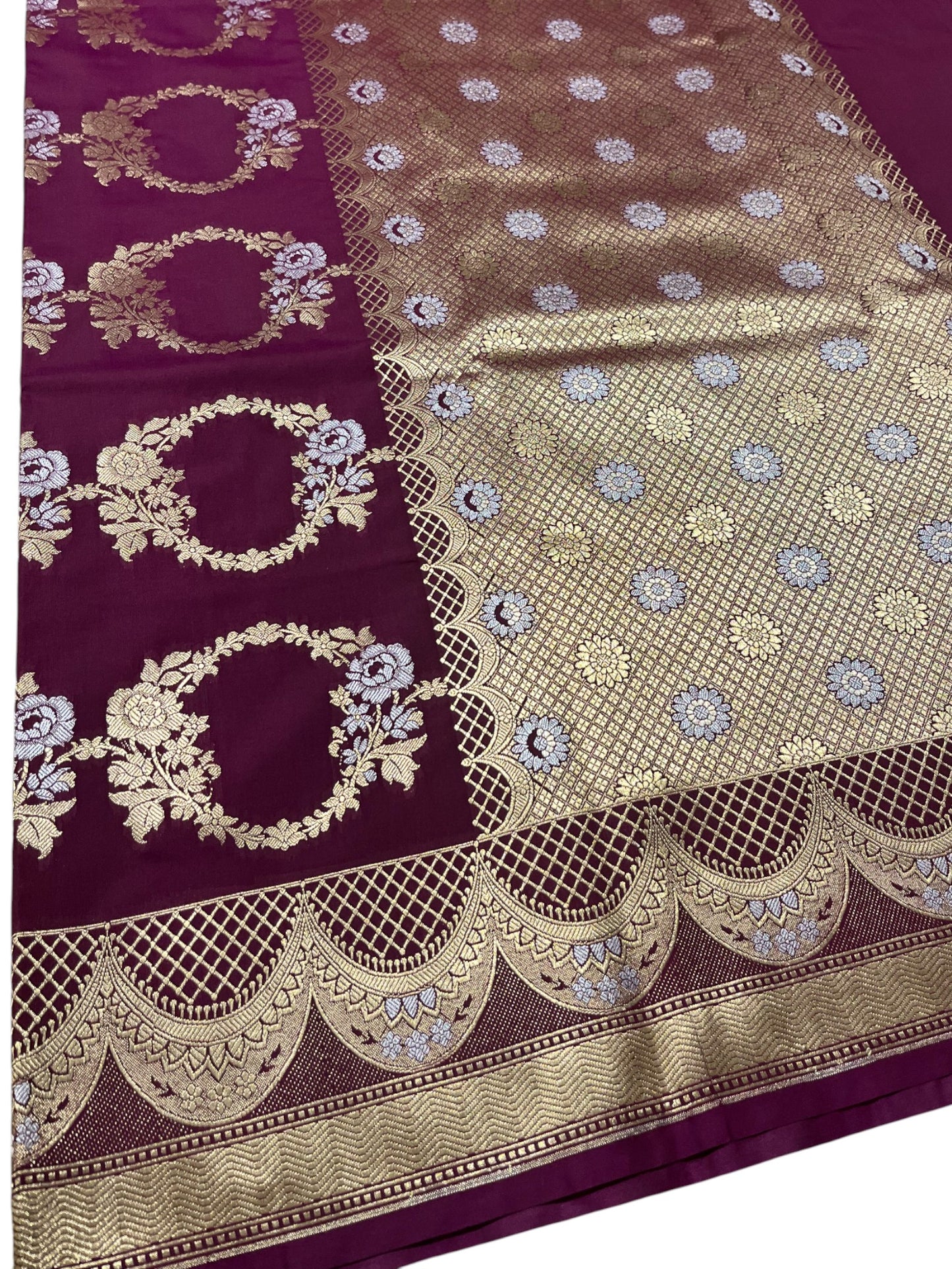 Southloom Pure Banarasi Silk Saree with Woven Work on Body and Borders (Purple)