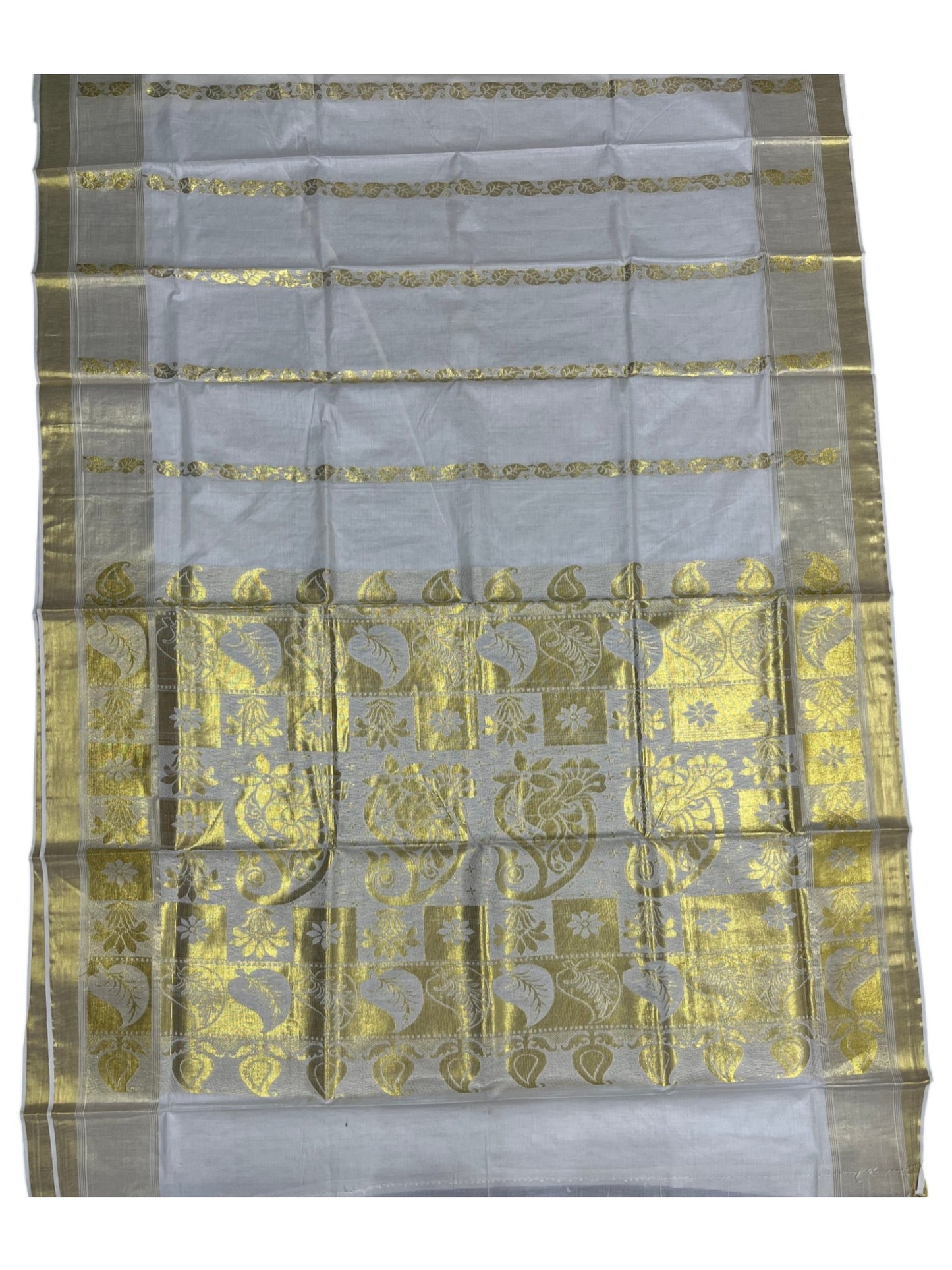 Southloom Kerala Cotton Heavy Paisley Woven Work Kasavu Saree