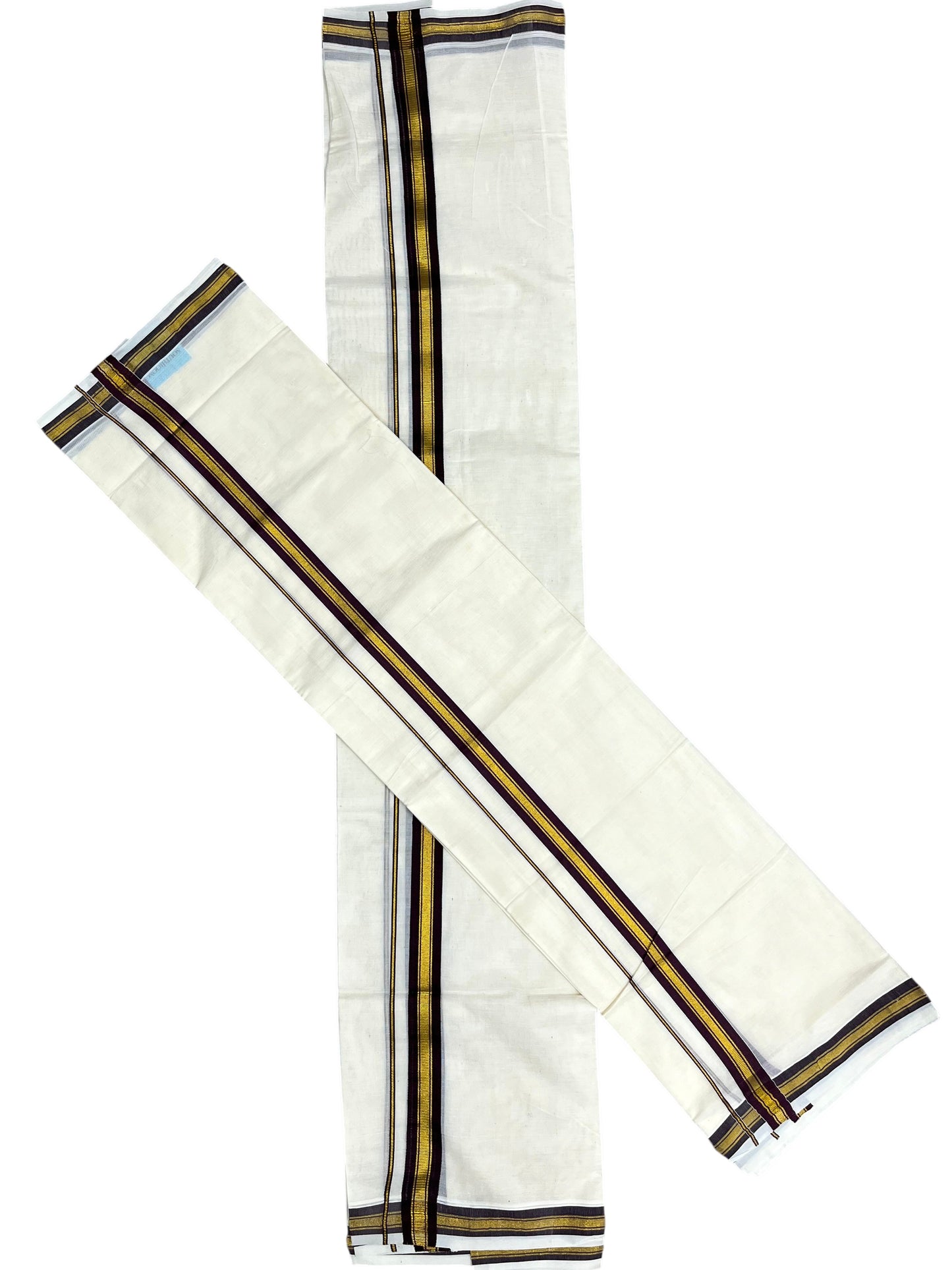 Southloom Pure Cotton Kerala Single Set Mundu (Mundum Neriyathum) with Purple Kasavu Border in 2.80 Mtrs