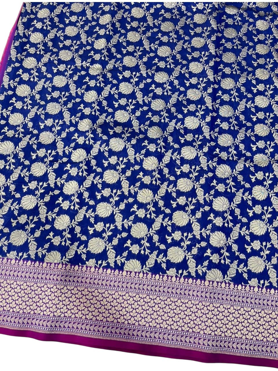 Southloom Pure Banarasi Silk Saree with Woven Work on Body and Borders (Blue And Magenta)
