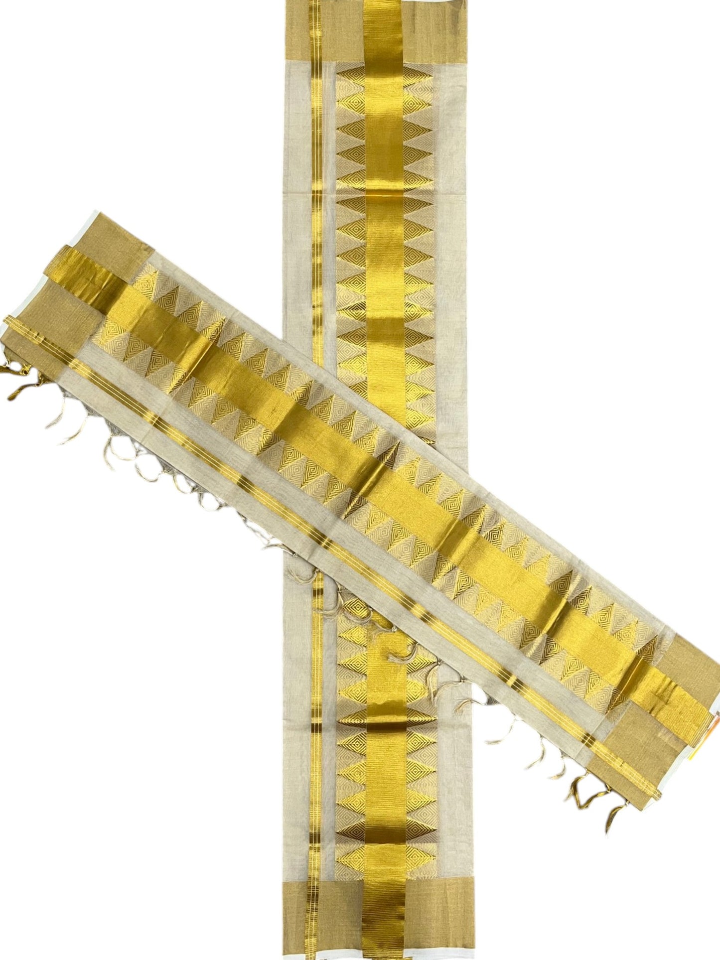 Southloom Premium Tissue Handloom Set Mundu with Temple Design Kasavu Border (2.80 Mtr) SL632