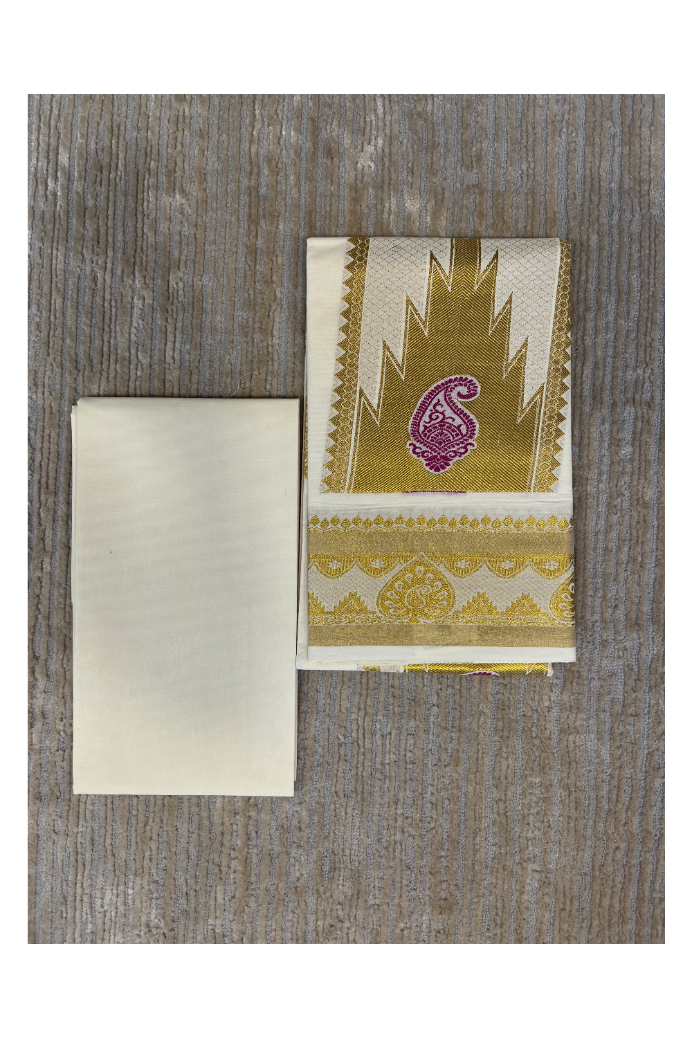 Southloom™ Cotton Churidar Salwar Suit Material with Gold And Purple woven Work (include Lines Shawl / Dupatta)