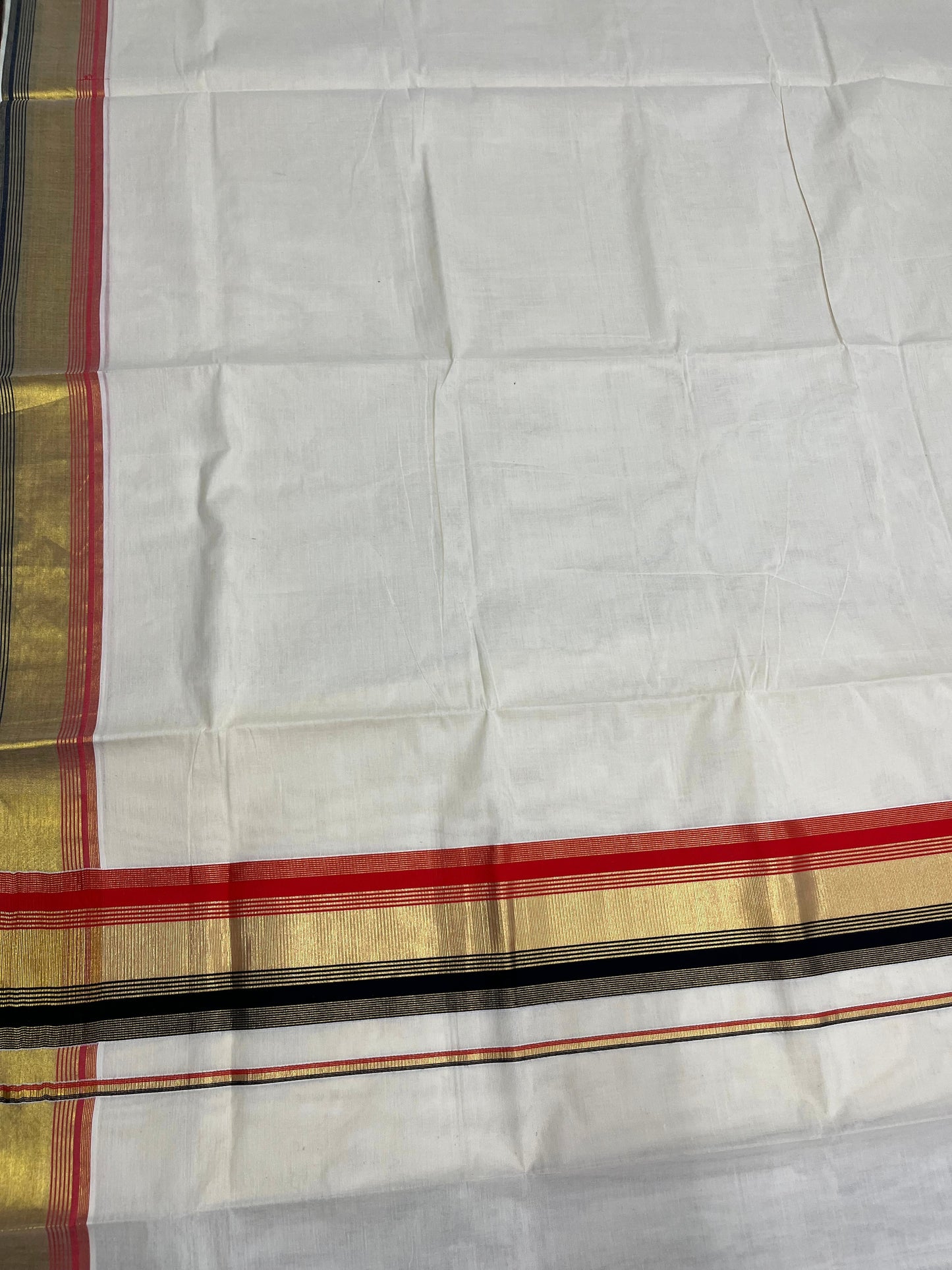 Southloom Kerala Cotton Kasavu Saree with Black And Orange Border