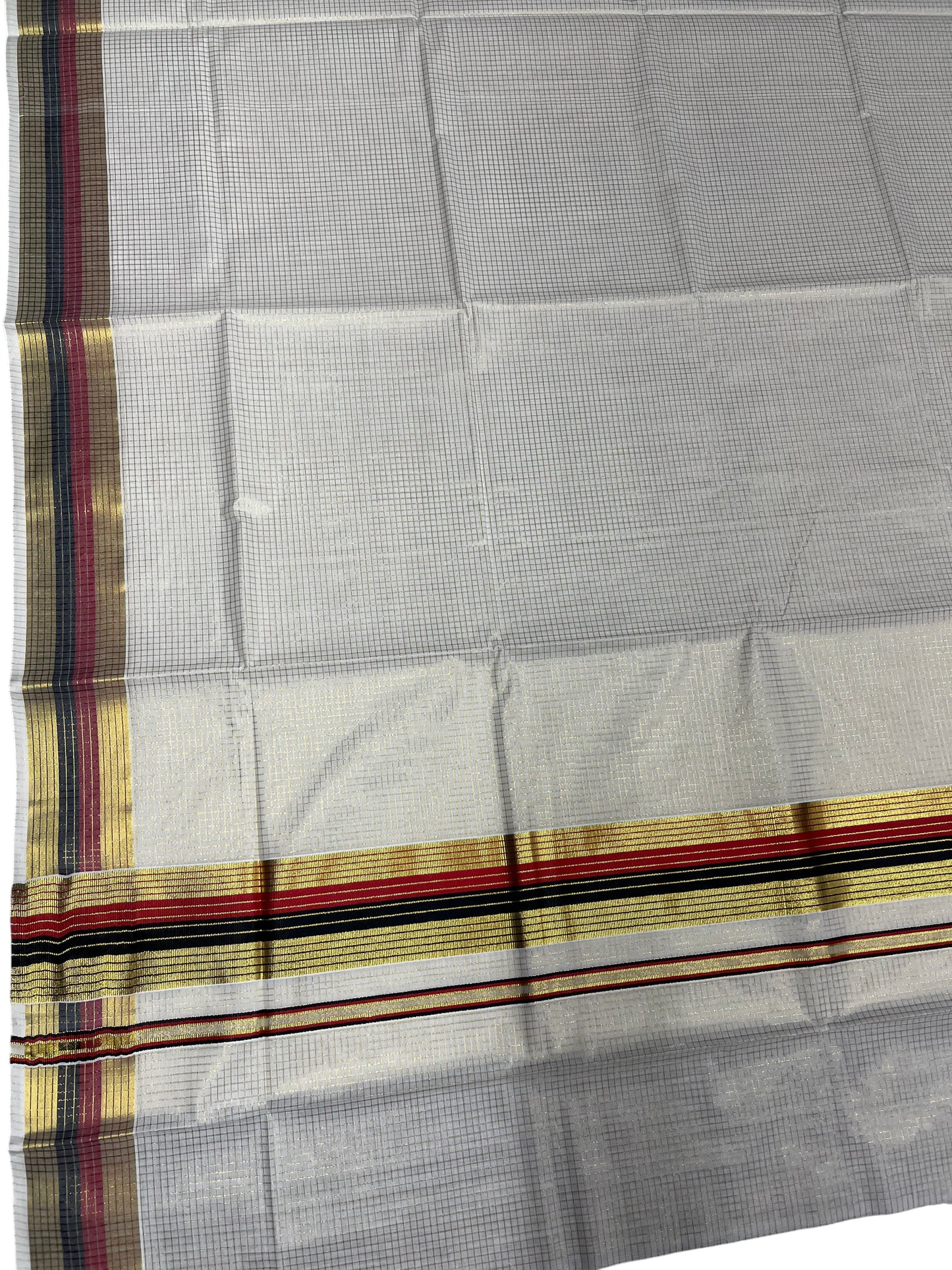 Southloom Kerala Cotton Kasavu Saree with Micro Check Design on Body in Red & Black Border