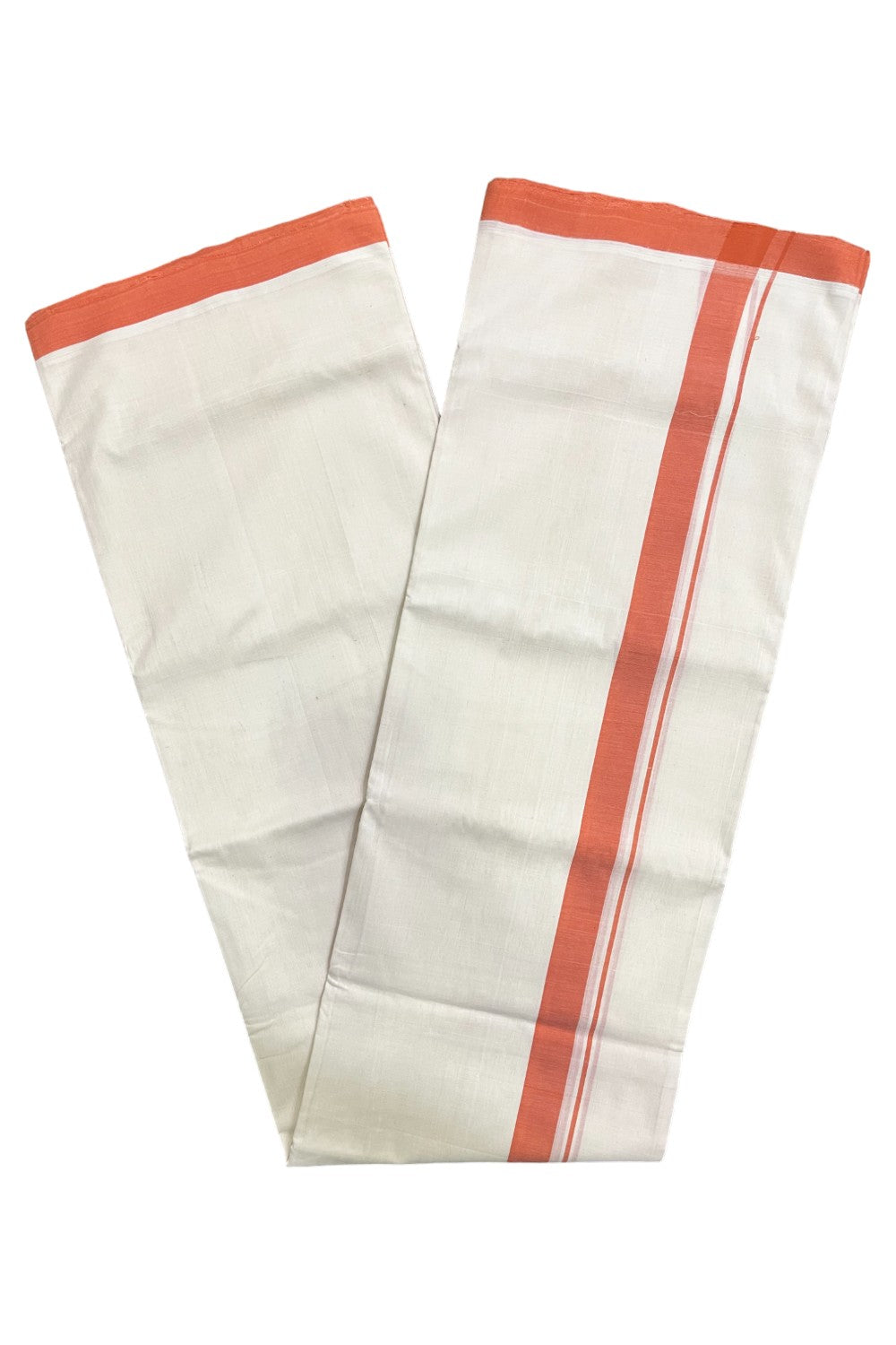Premium Balaramapuram Handloom Unakkupaavu Cotton Double Mundu with Orange Border (Vishu 2024 Collection)